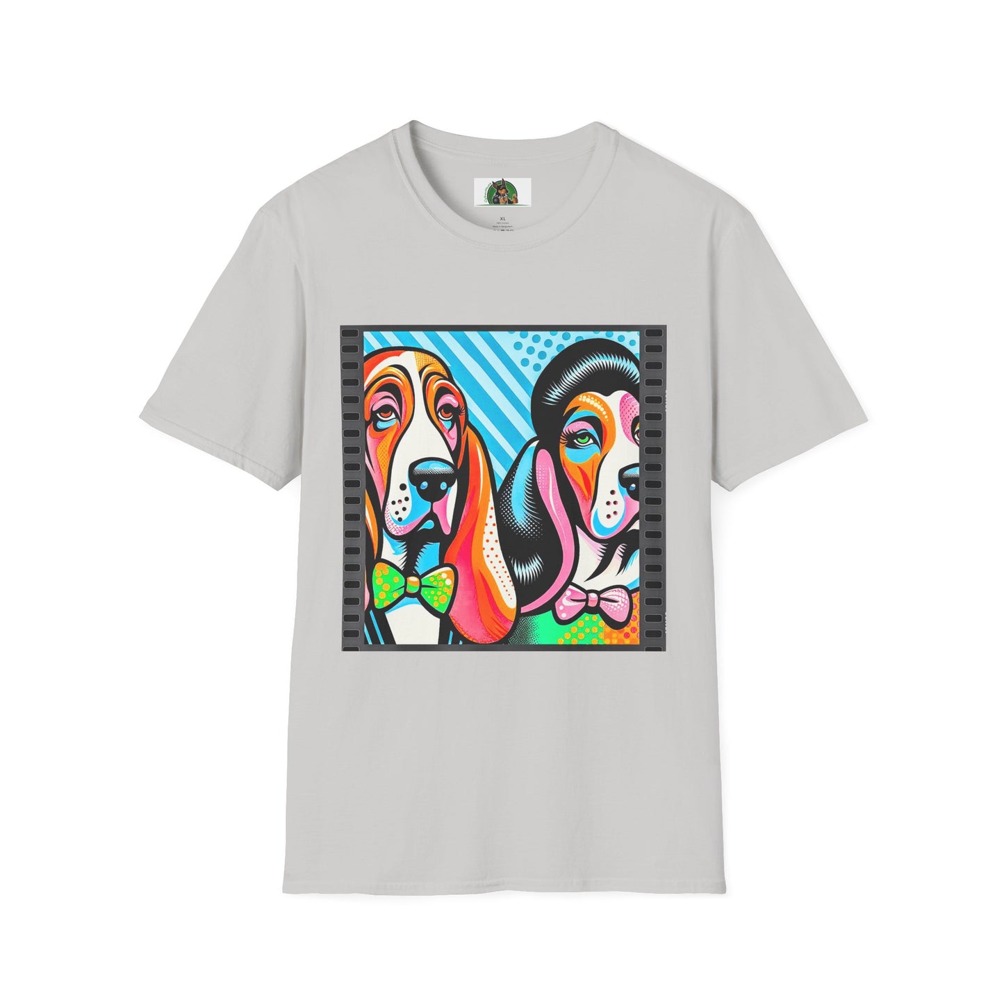 Basset Hound Colorful Couple Pop Art Pic T-Shirt Printify S Ice Grey