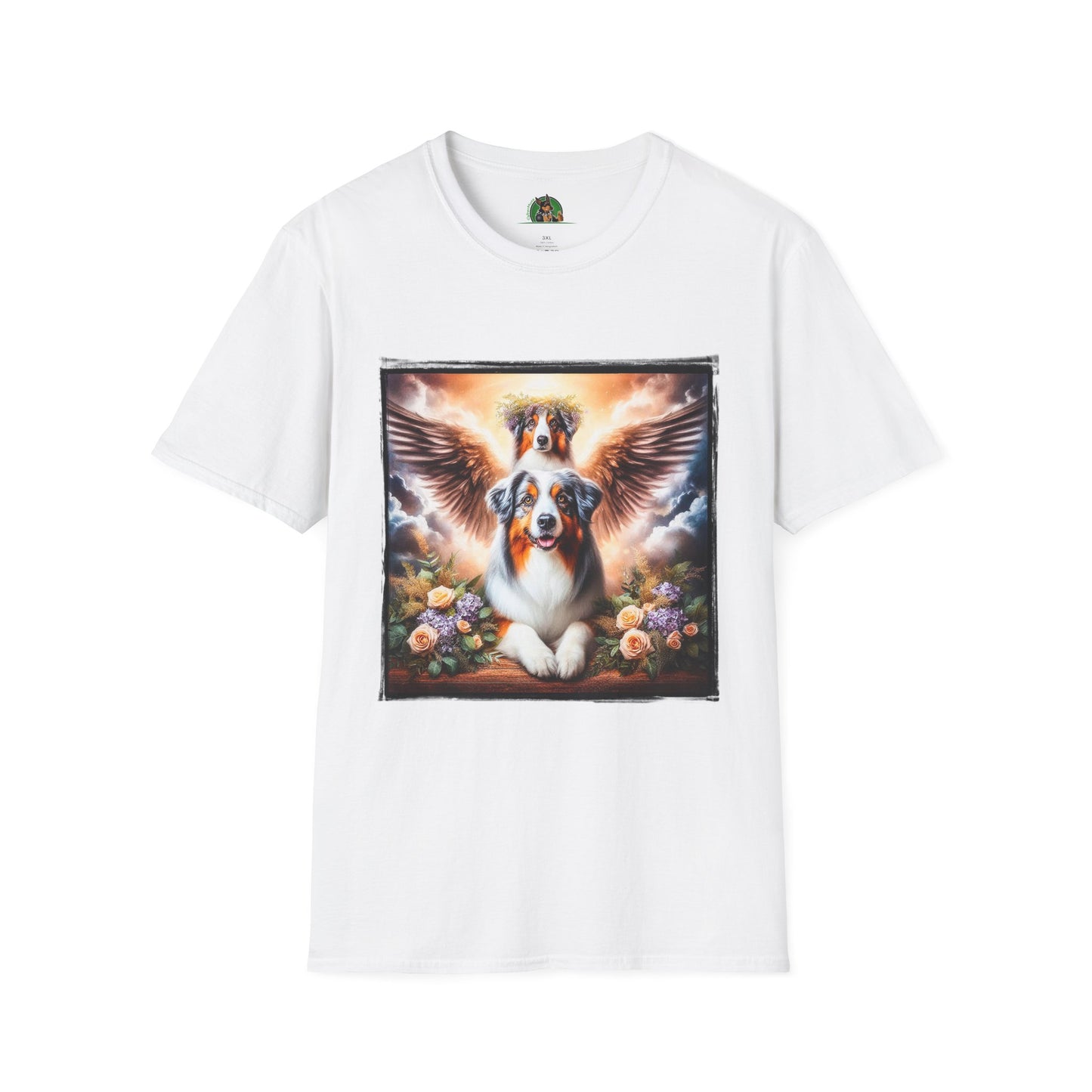 Australian Shepherd Angel Wings And Flowers T-Shirt Printify XS White