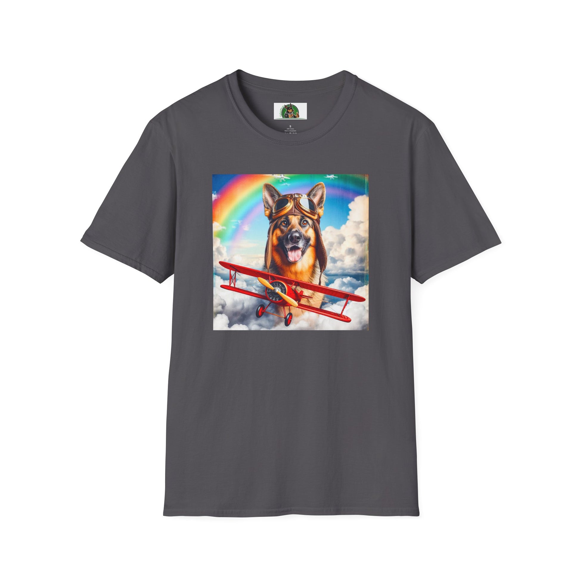 German Shepherd airplane flying T-Shirt Printify Charcoal S