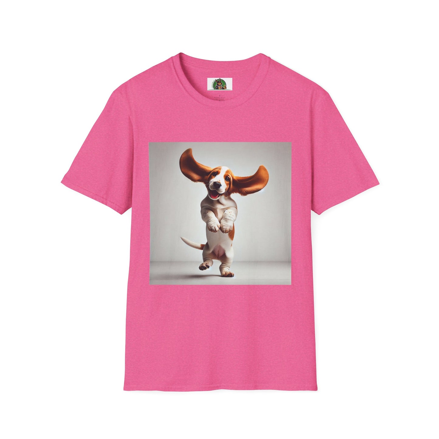 Bassett Hound T-Shirt - Dancing Dog Design T-Shirt Printify S Heather Heliconia