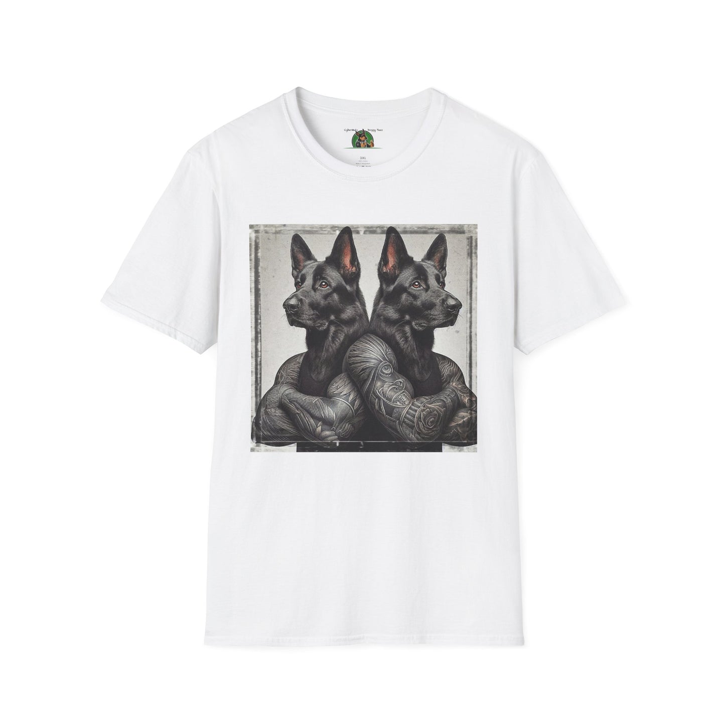 Muscle Twins Black German Shepherds Unisex Softstyle T-Shirt T-Shirt Printify S White
