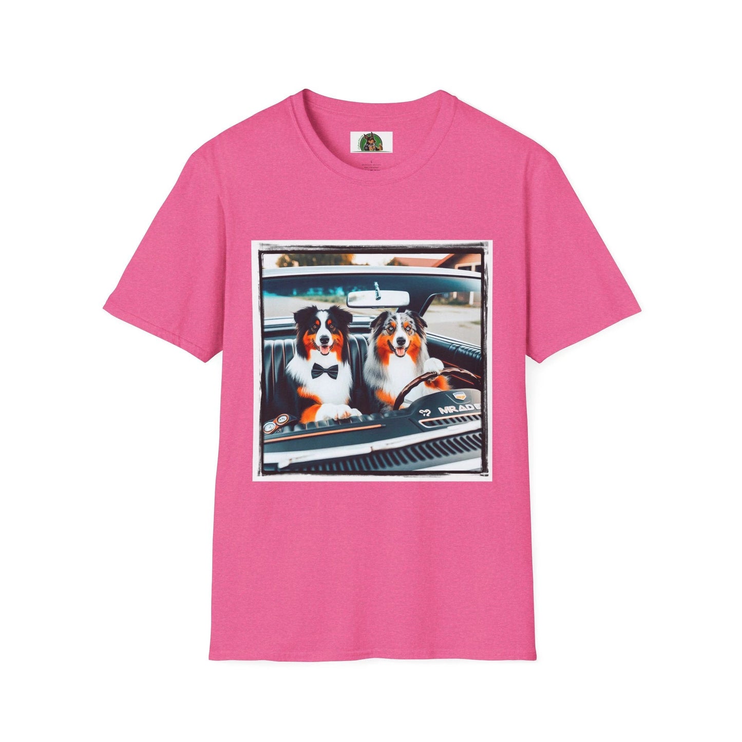 Australian Shepherd Couple Sunday Driving Tee For Dog Lovers Graphic Tee Great Gift Idea T-Shirt Printify S Heather Heliconia