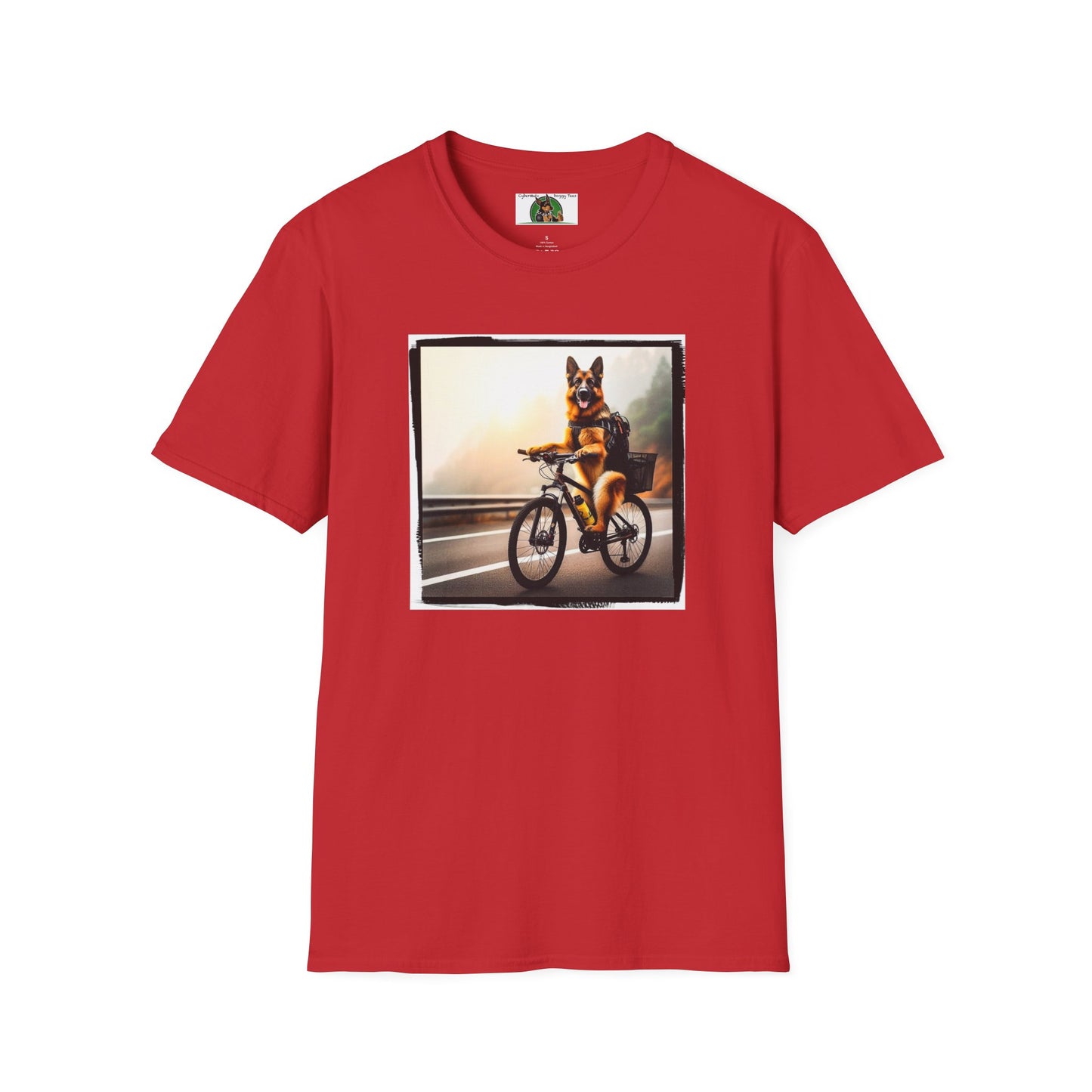 Road Bike German Shepherd Unisex Softstyle T-Shirt T-Shirt Printify S Red