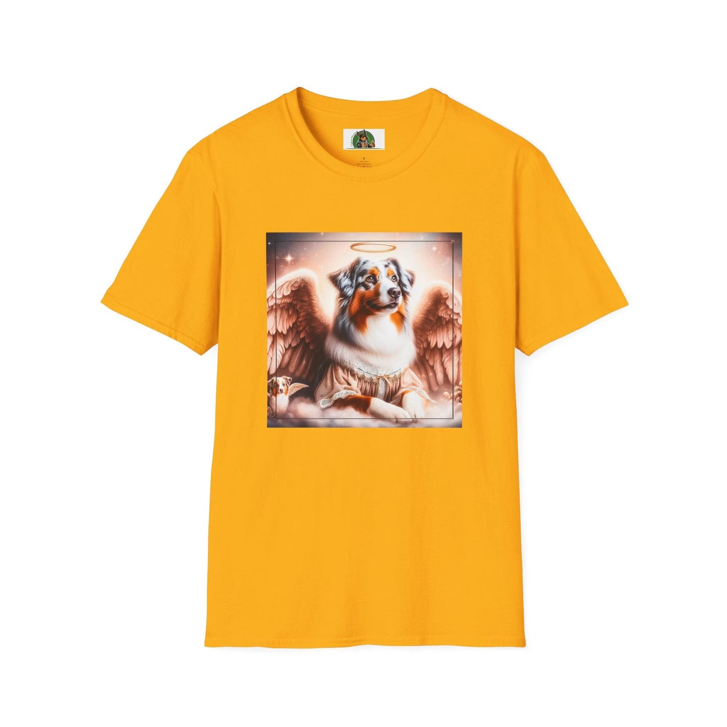 Australian Shepherd Mother And Puppy Angels T Shirt Celebrating The Bond Between Mom And Litter T-Shirt Printify S Gold