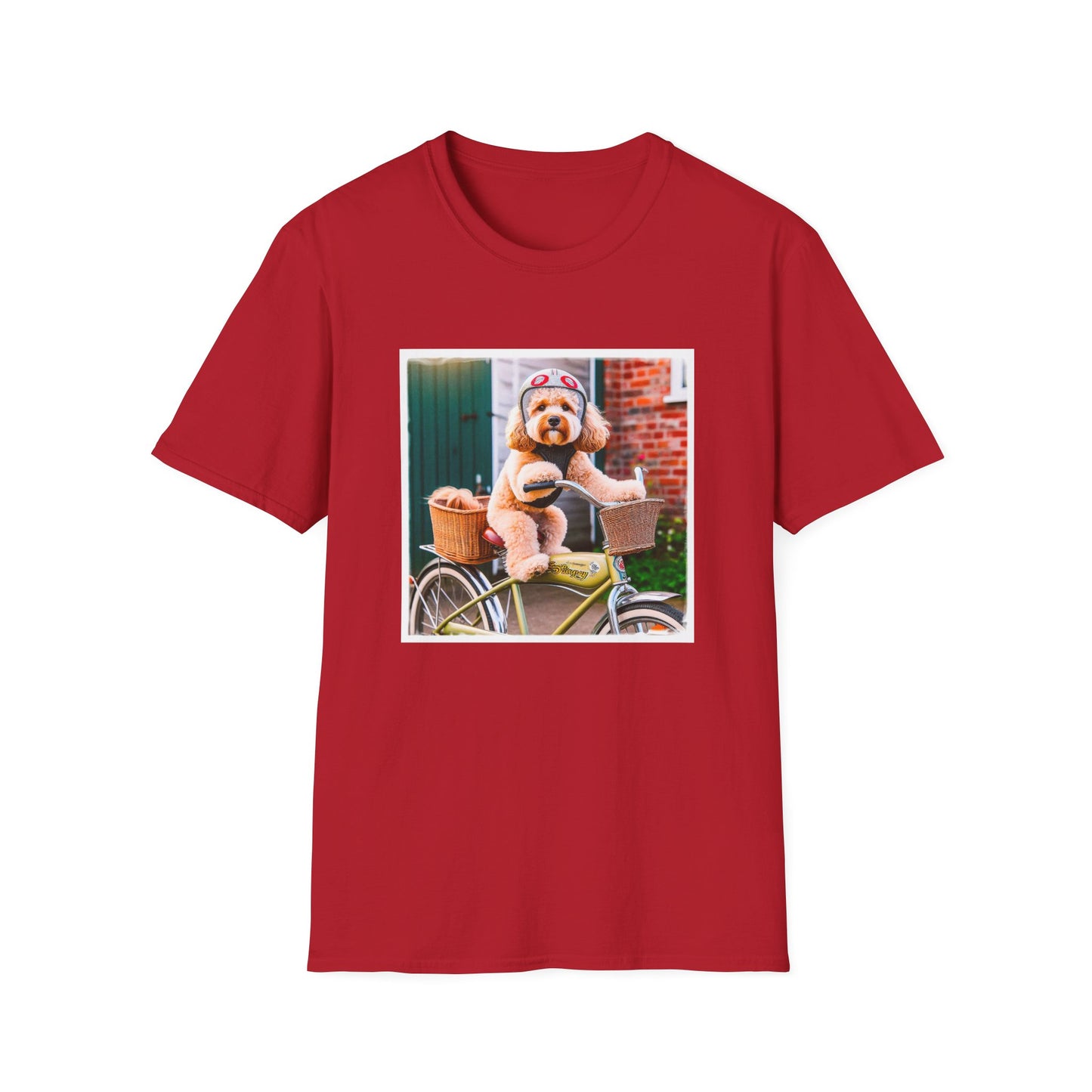 CockerPoo bike sitting t shirt T-Shirt Printify S Cherry Red
