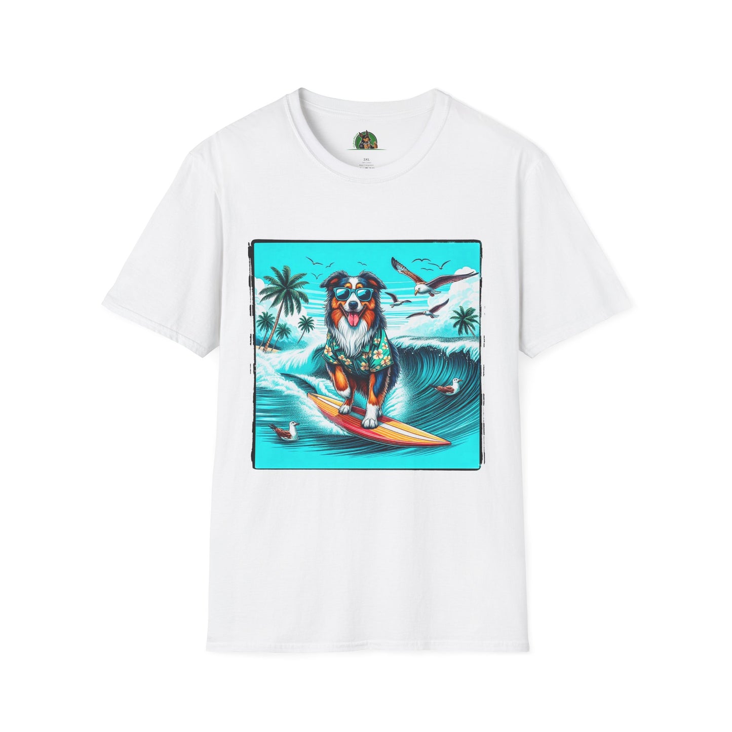 Australian Shepherd Wearing Hawaiian Shirt Surfer Dog T-Shirt Printify XS White