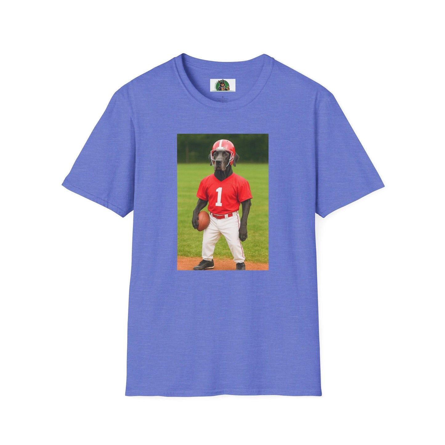 Great Dane Playing Football T-Shirt — Sports Dog Tee T-Shirt Printify Heather Royal S