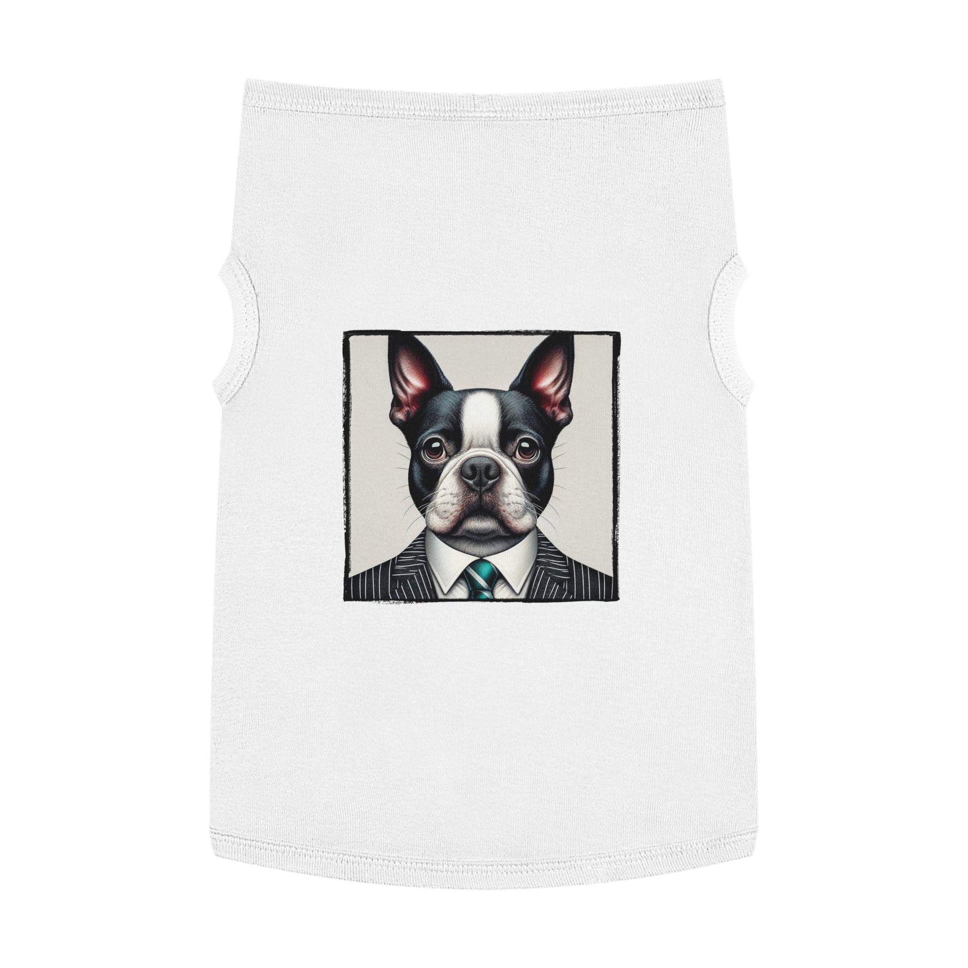 Pet Tank Top Boston Terrier Dog In Pinstripe Suit Pets Printify   