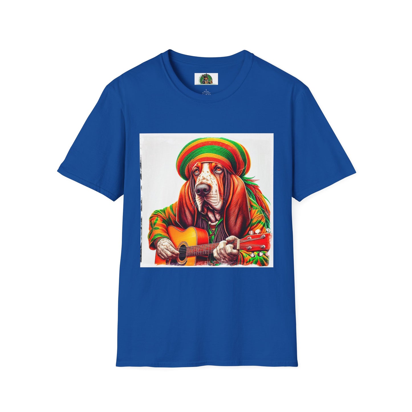 Basset Hound Rasta Dog Playing Guitar T-Shirt Printify XS Royal