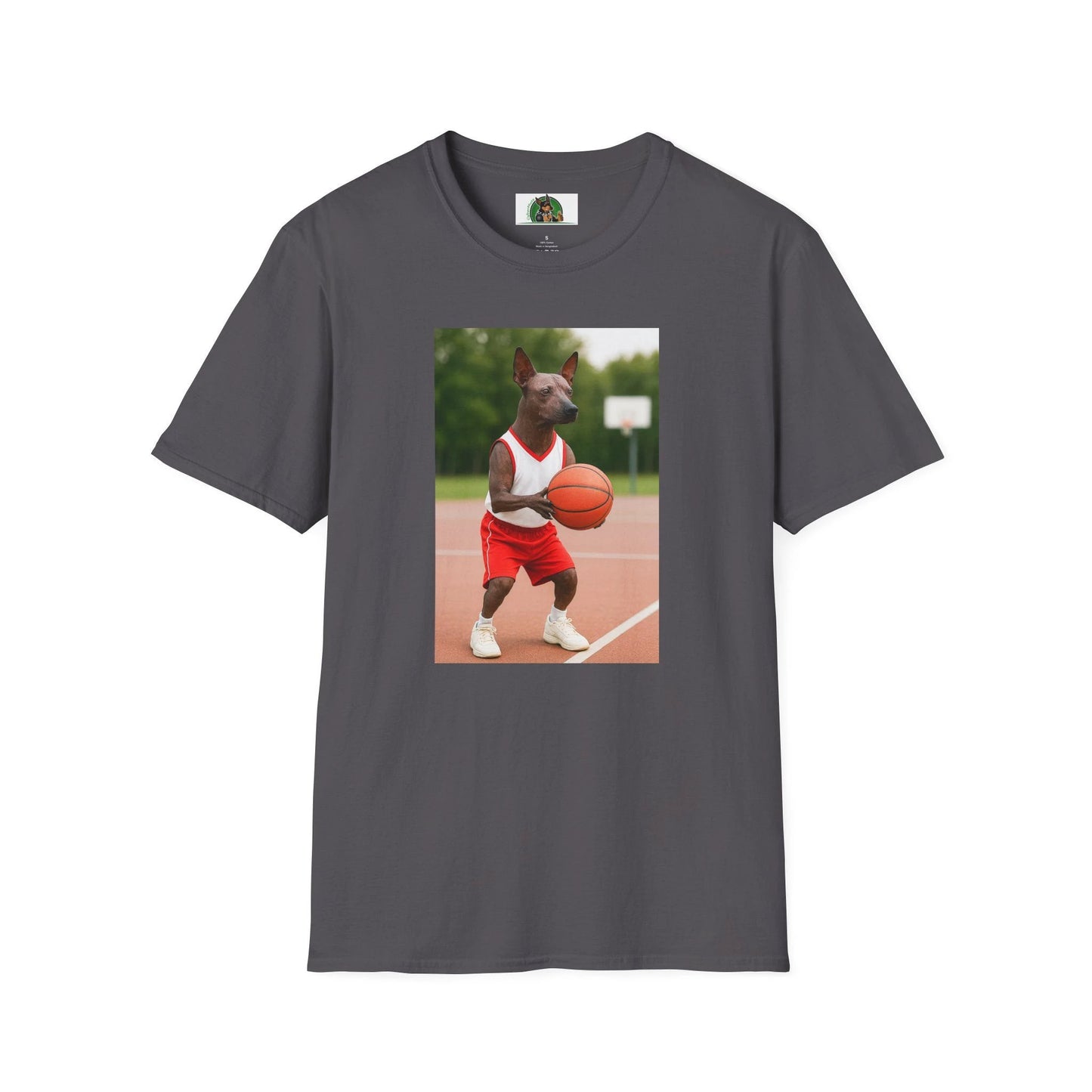 Mexican Hairless Dog Basketball T-Shirt — Dog Lover Sports Tee T-Shirt Printify Charcoal S