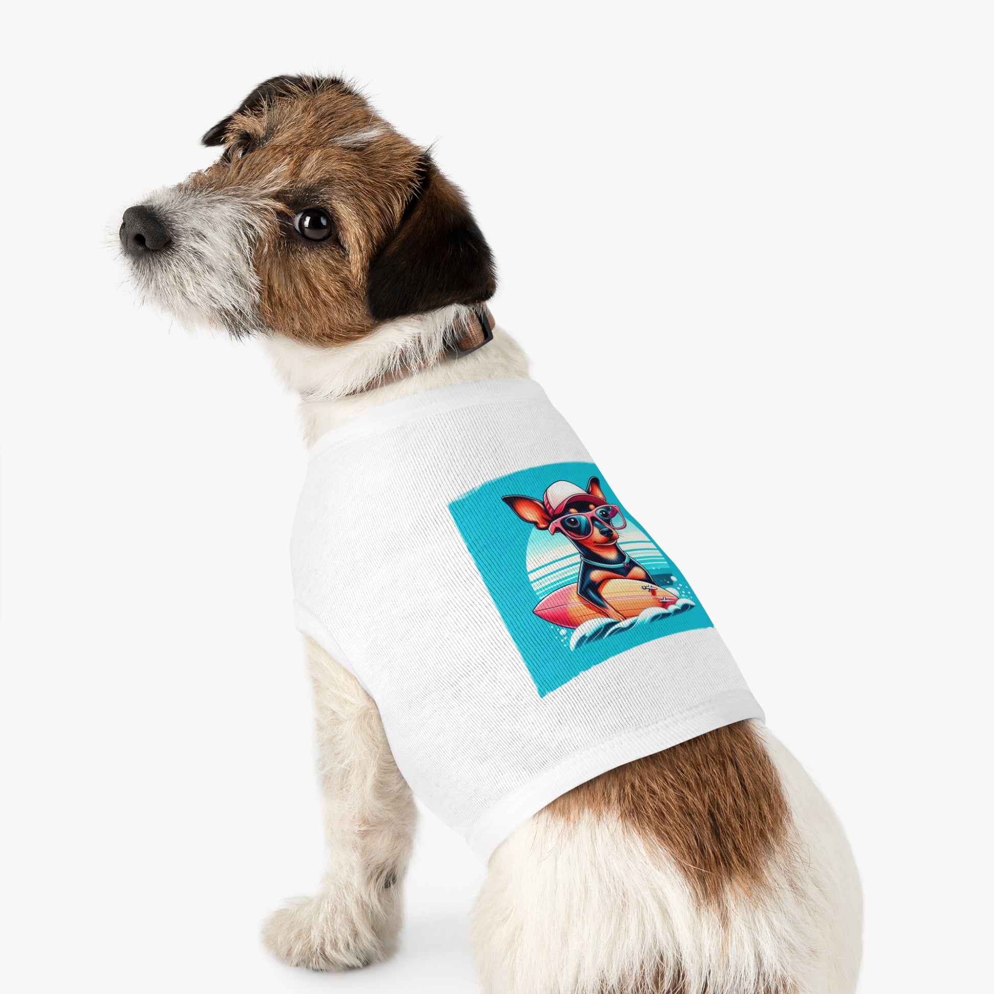 Min Pin Tank Tops surfing puppy Pets Printify