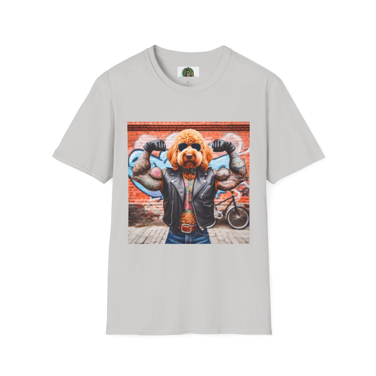 Golden Doodle muscles man t shirt T-Shirt Printify S Ice Grey