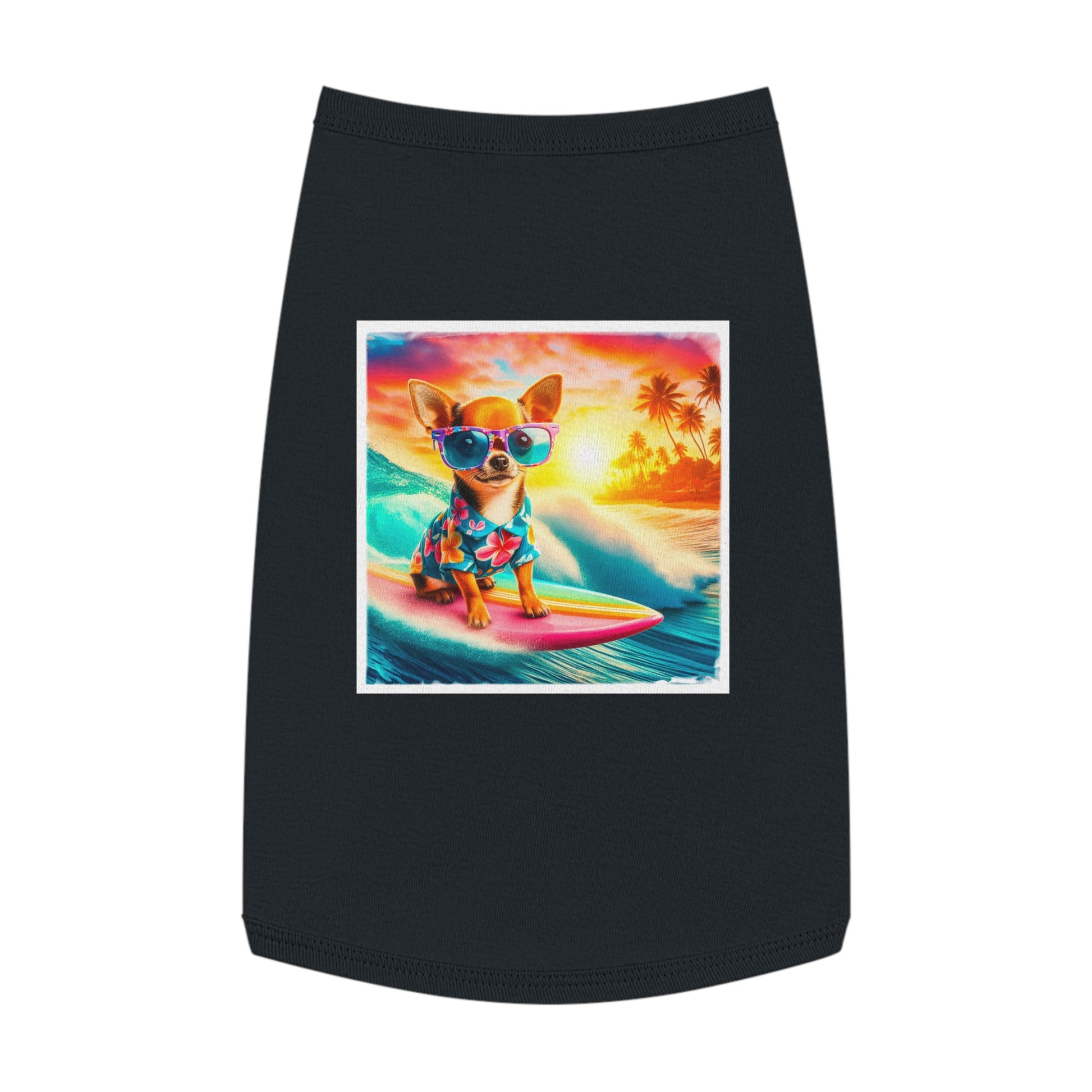 Pet Tank Top Chihuahua colorful waves t shirt Pets Printify
