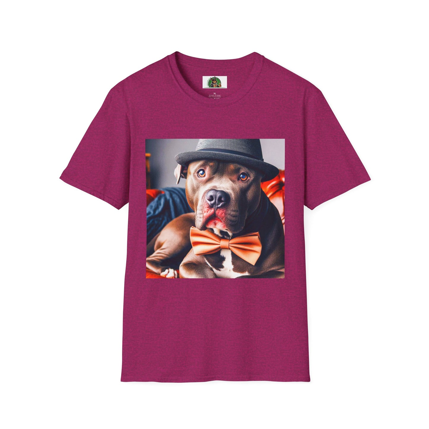 Pit Bull hat and bow tie shirt T-Shirt Printify S Antique Heliconia