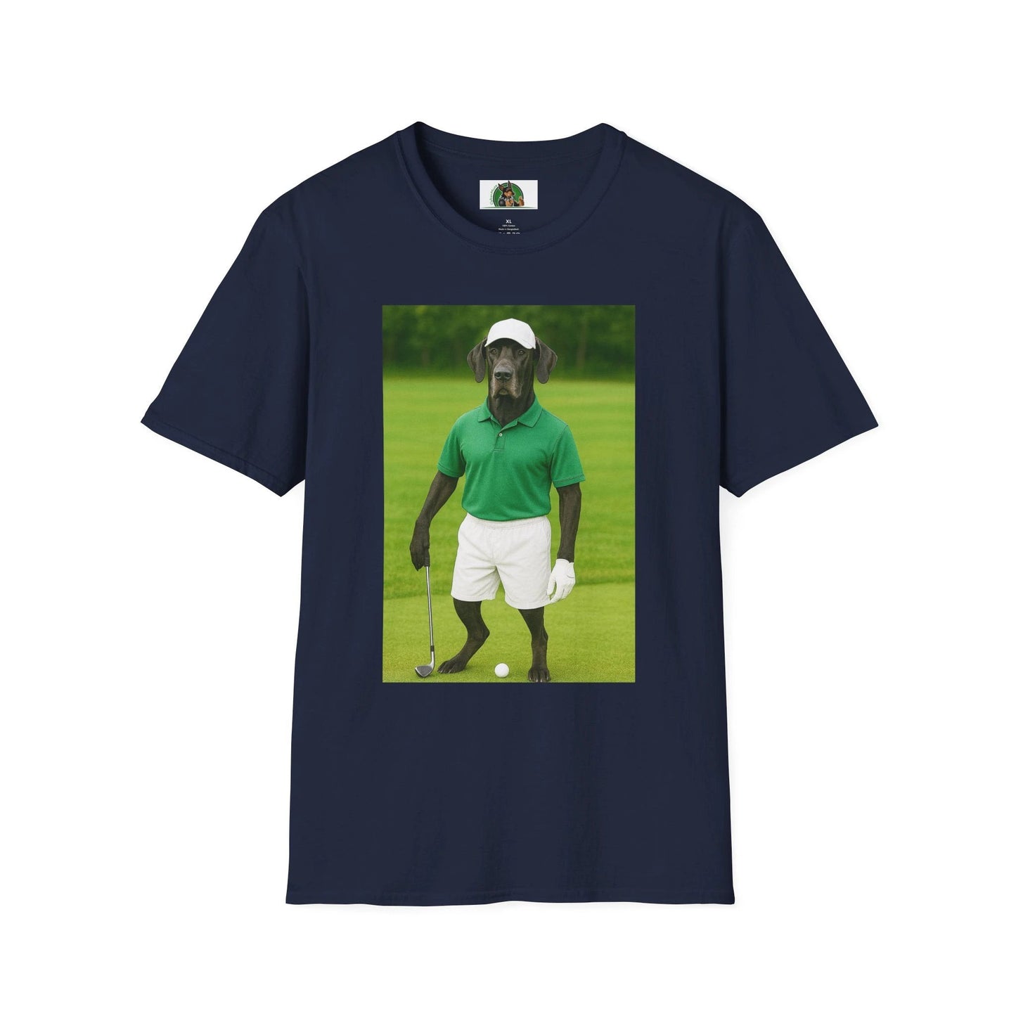 Great Dane Golf T-Shirt — Playing Golf Sports Dog Tee T-Shirt Printify Navy S