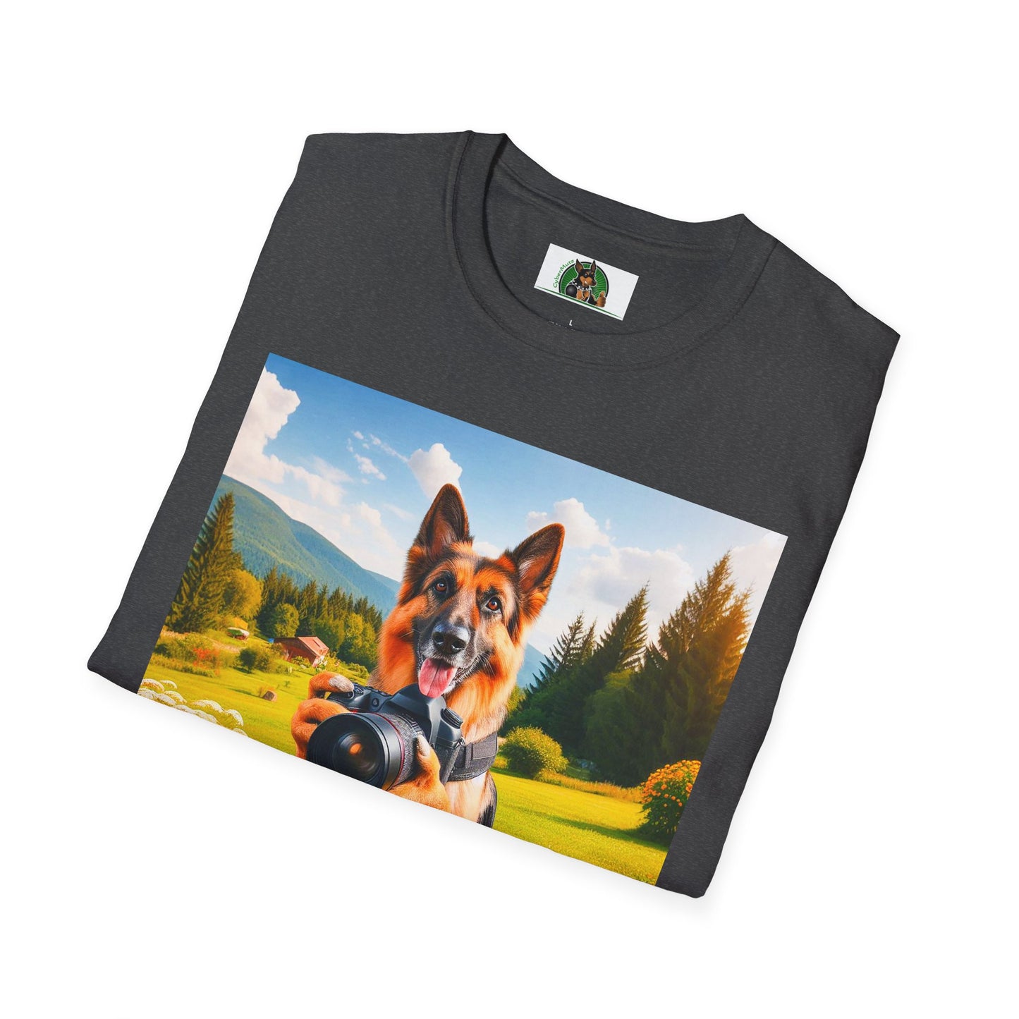 German Shepherd taking photos shirt T-Shirt Printify