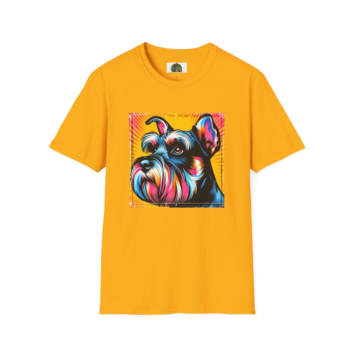 Schnauzer T-Shirt with Miniature Schnauzer Design T-Shirt Printify S Gold 