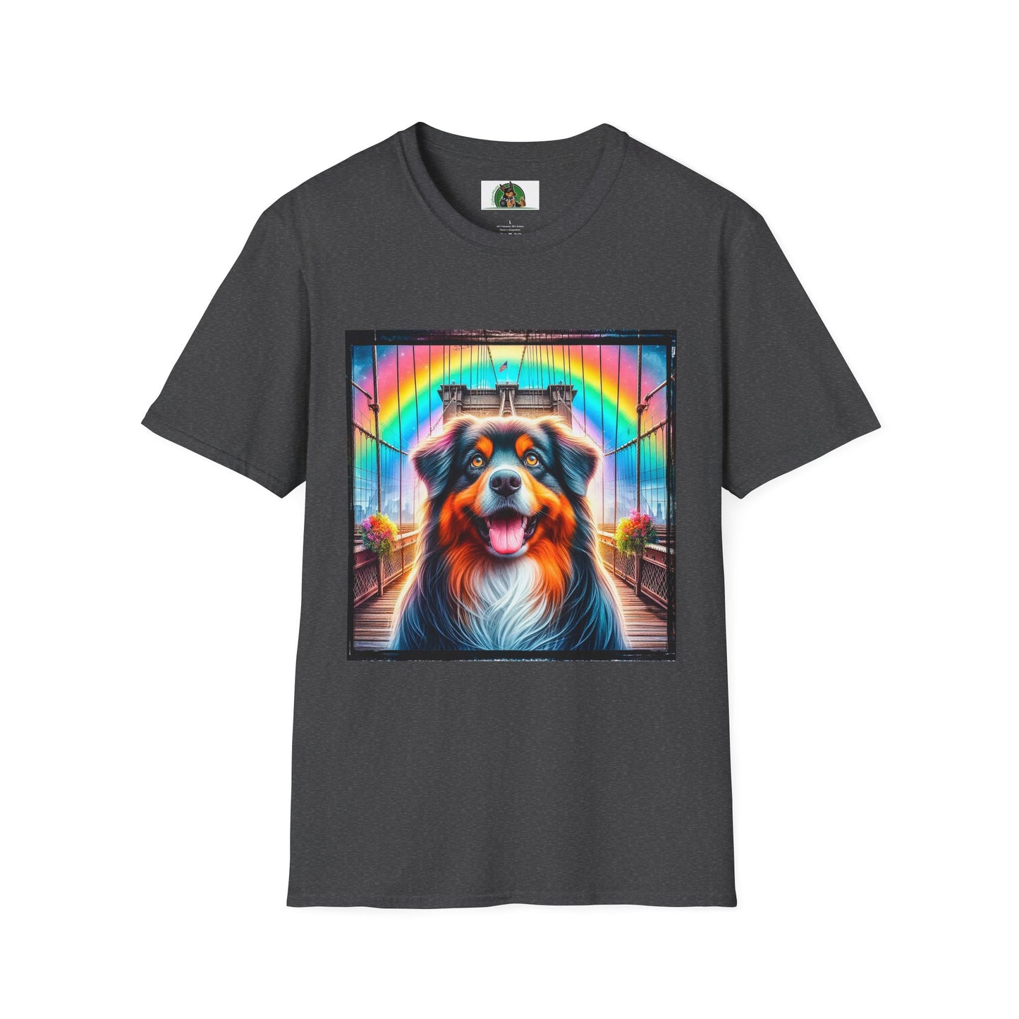 Australian Shepherd Bright Rainbow Bridge T-Shirt Printify XS Dark Heather