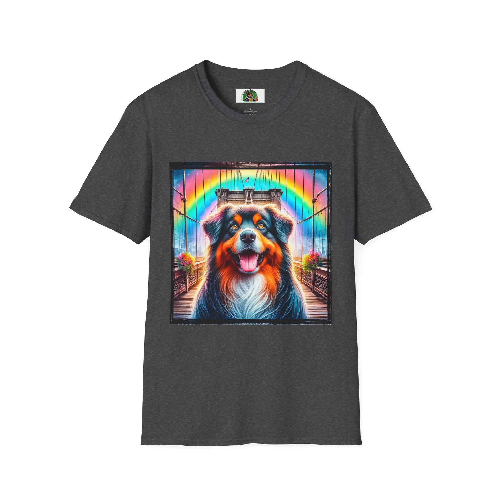 Australian Shepherd Bright Rainbow Bridge T-Shirt Printify XS Dark Heather