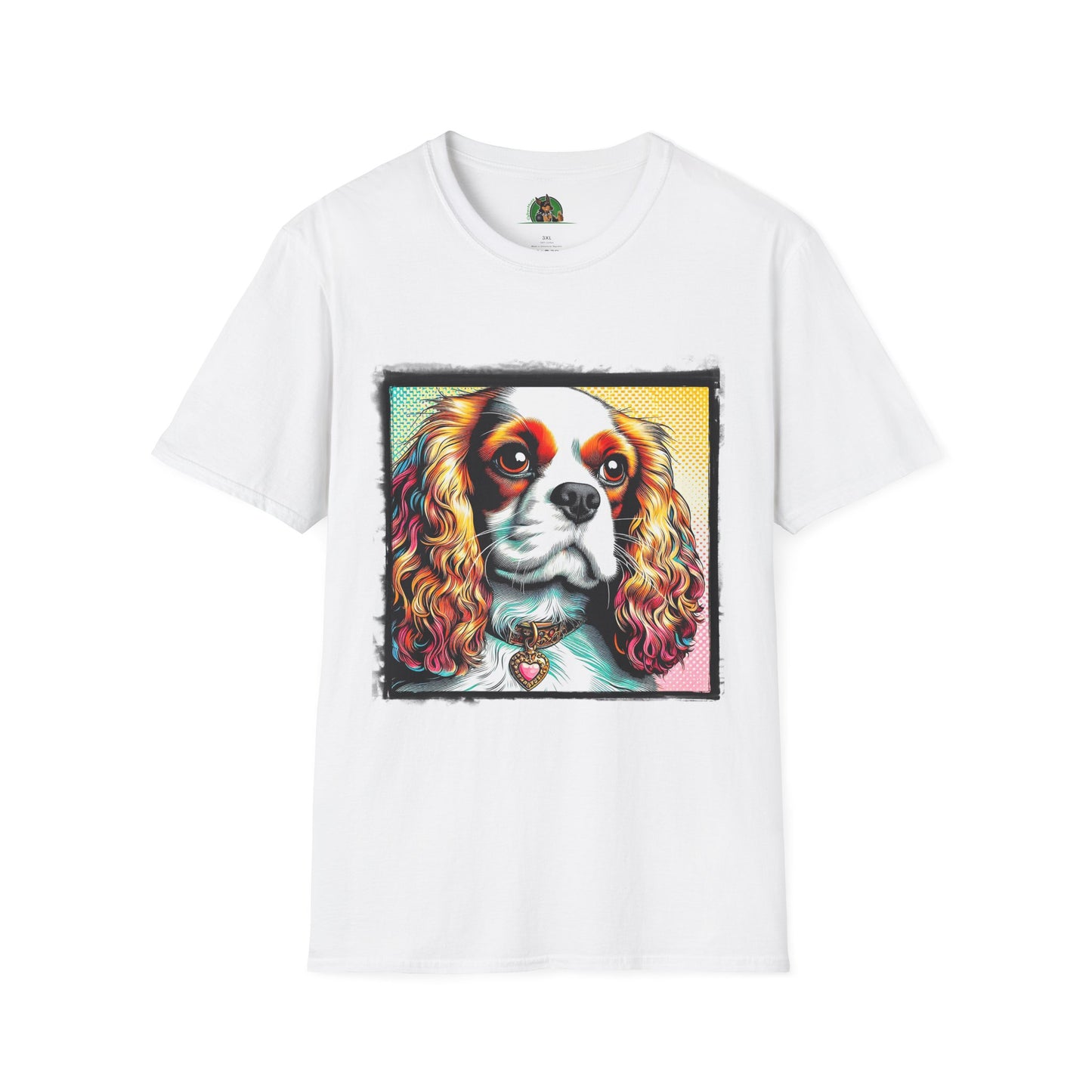 Cavalier King Charles Spaniel Dog Wearing Heart Collar TShirt T-Shirt Printify XS White