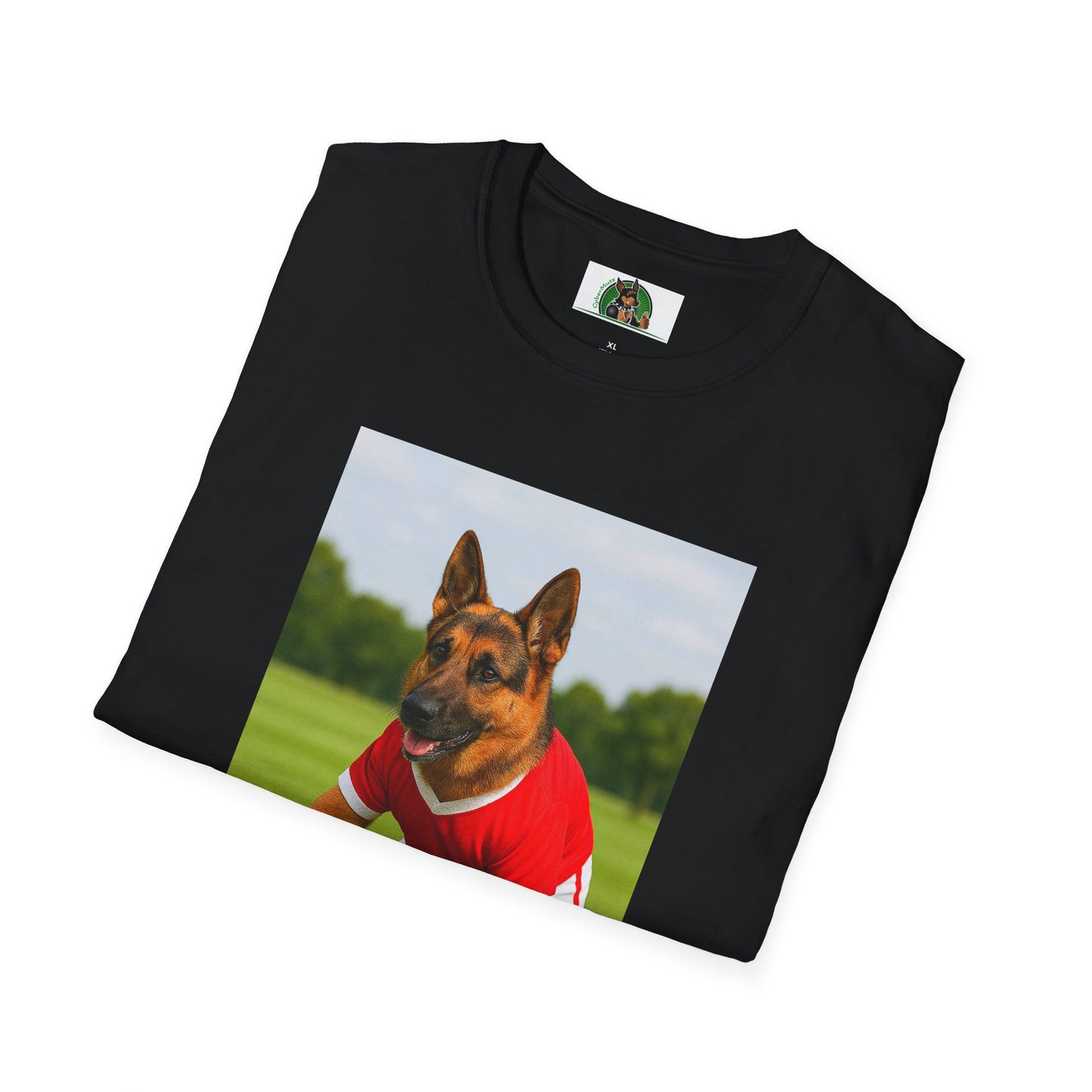 Sports German Shepherd Playing Football Unisex T-Shirt T-Shirt Printify