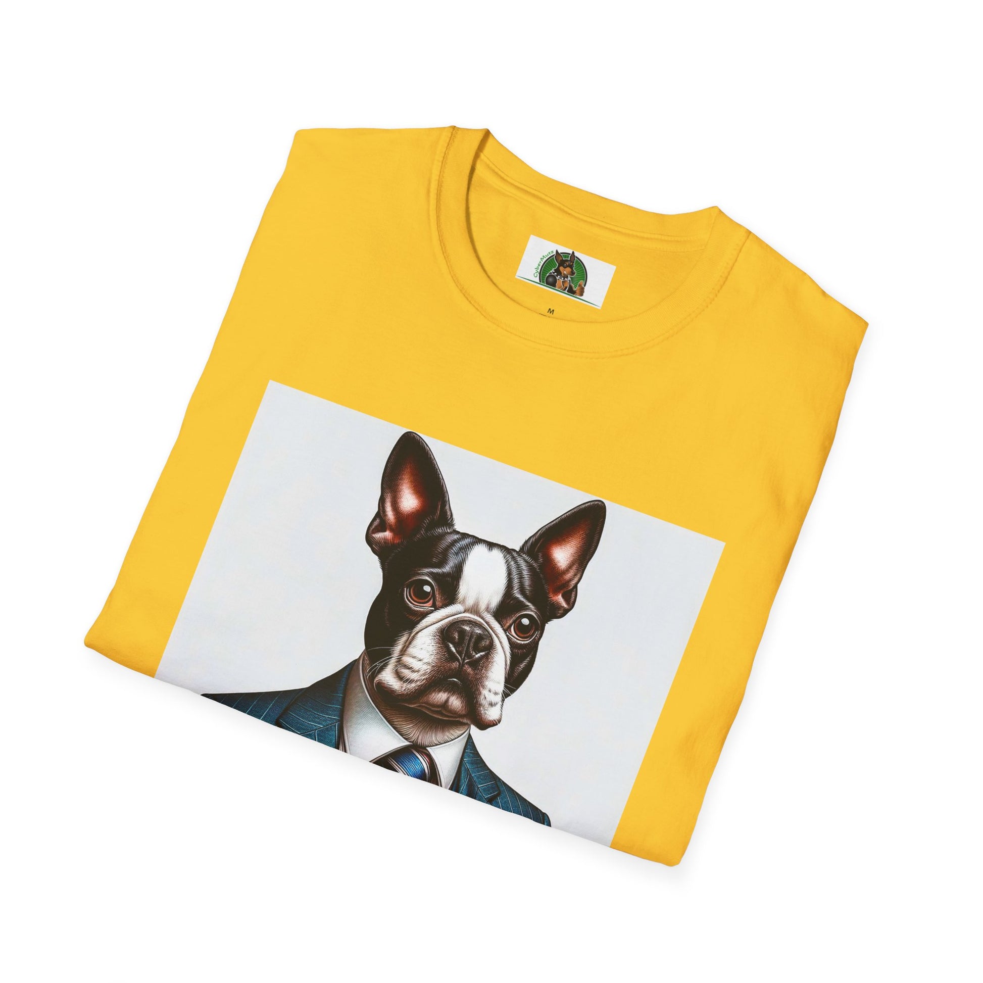 Boston Terrier Dog In Blue Suit TShirt T-Shirt Printify   