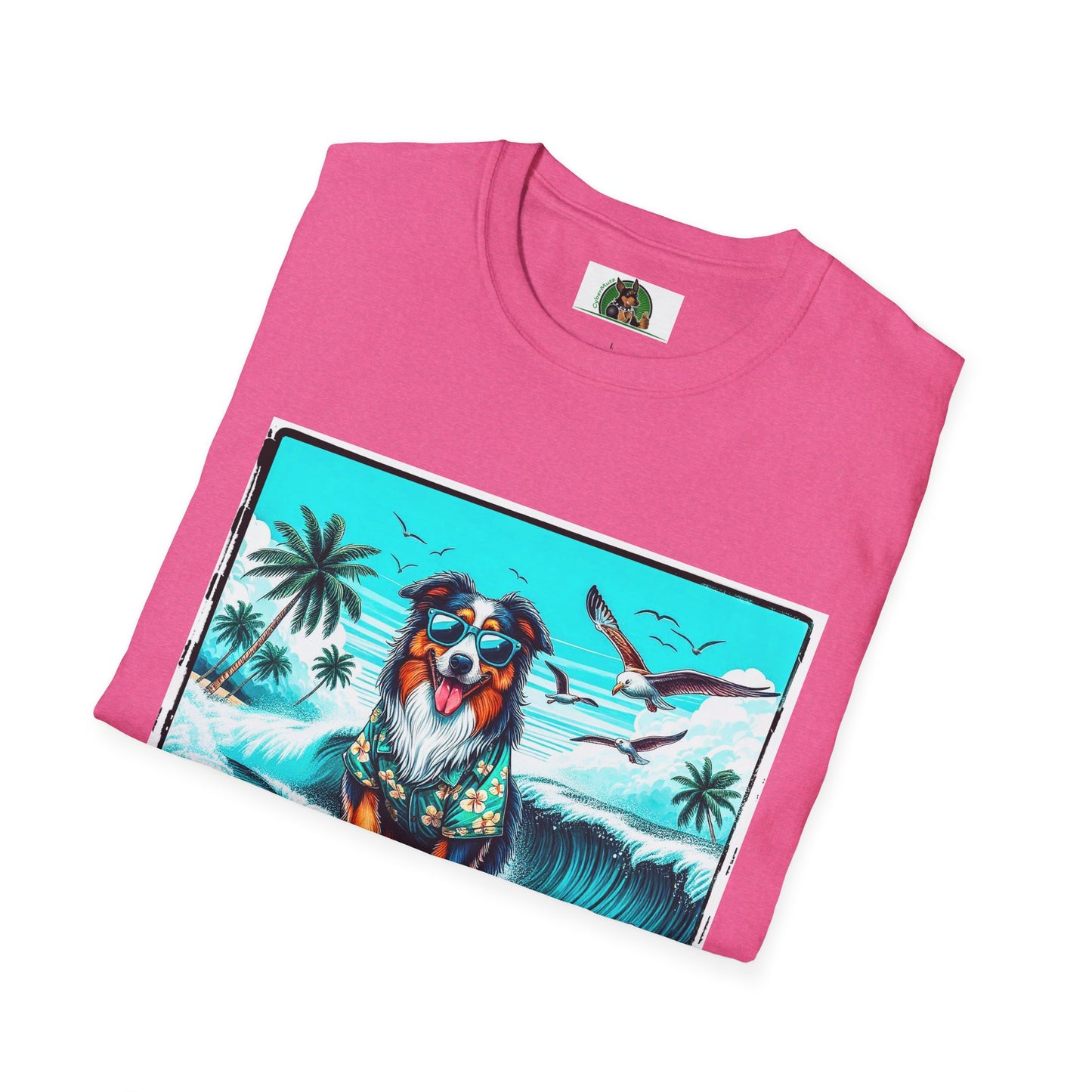 Australian Shepherd Wearing Hawaiian Shirt Surfer Dog T-Shirt Printify   