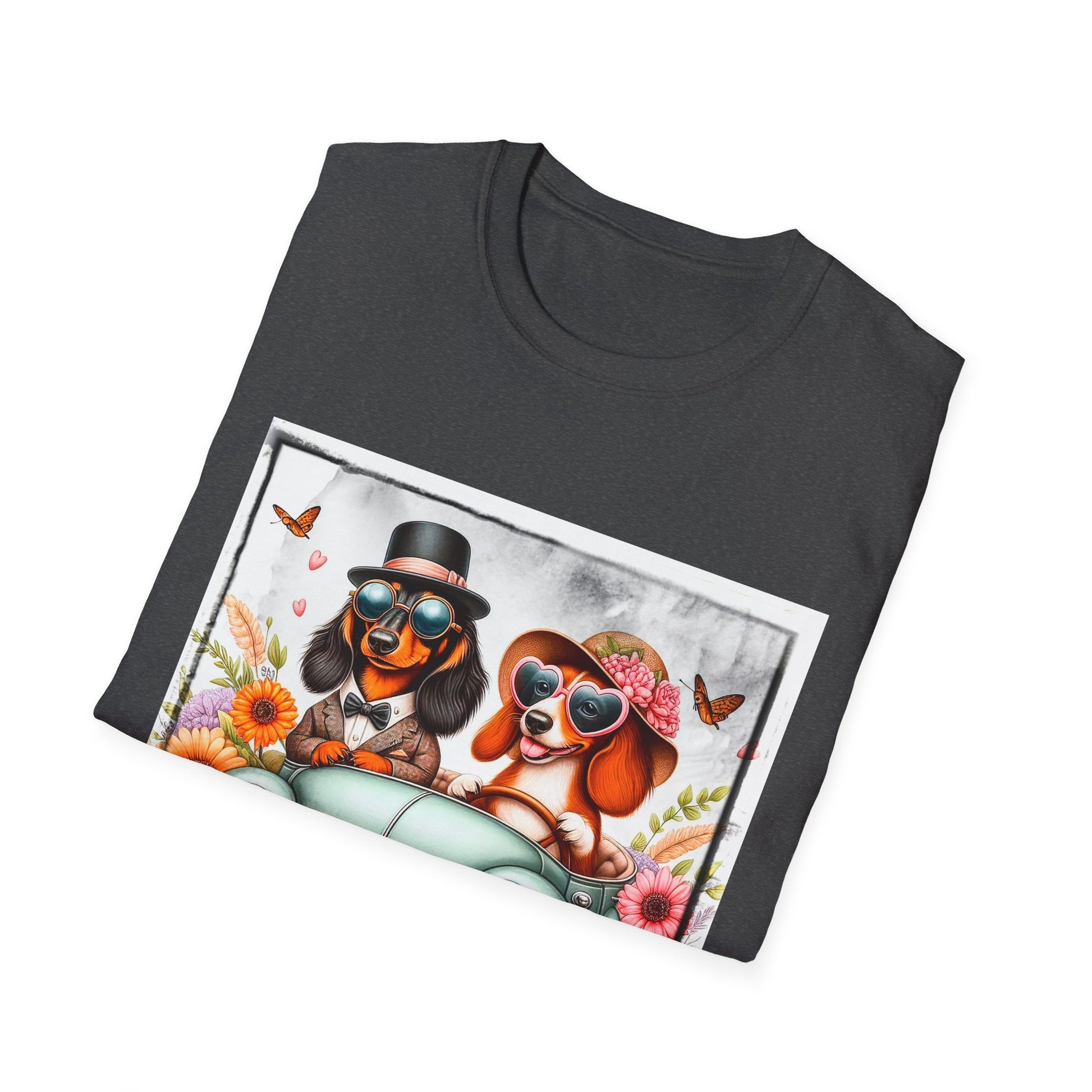 Wacky Dachshund car driving t shirt T-Shirt Printify