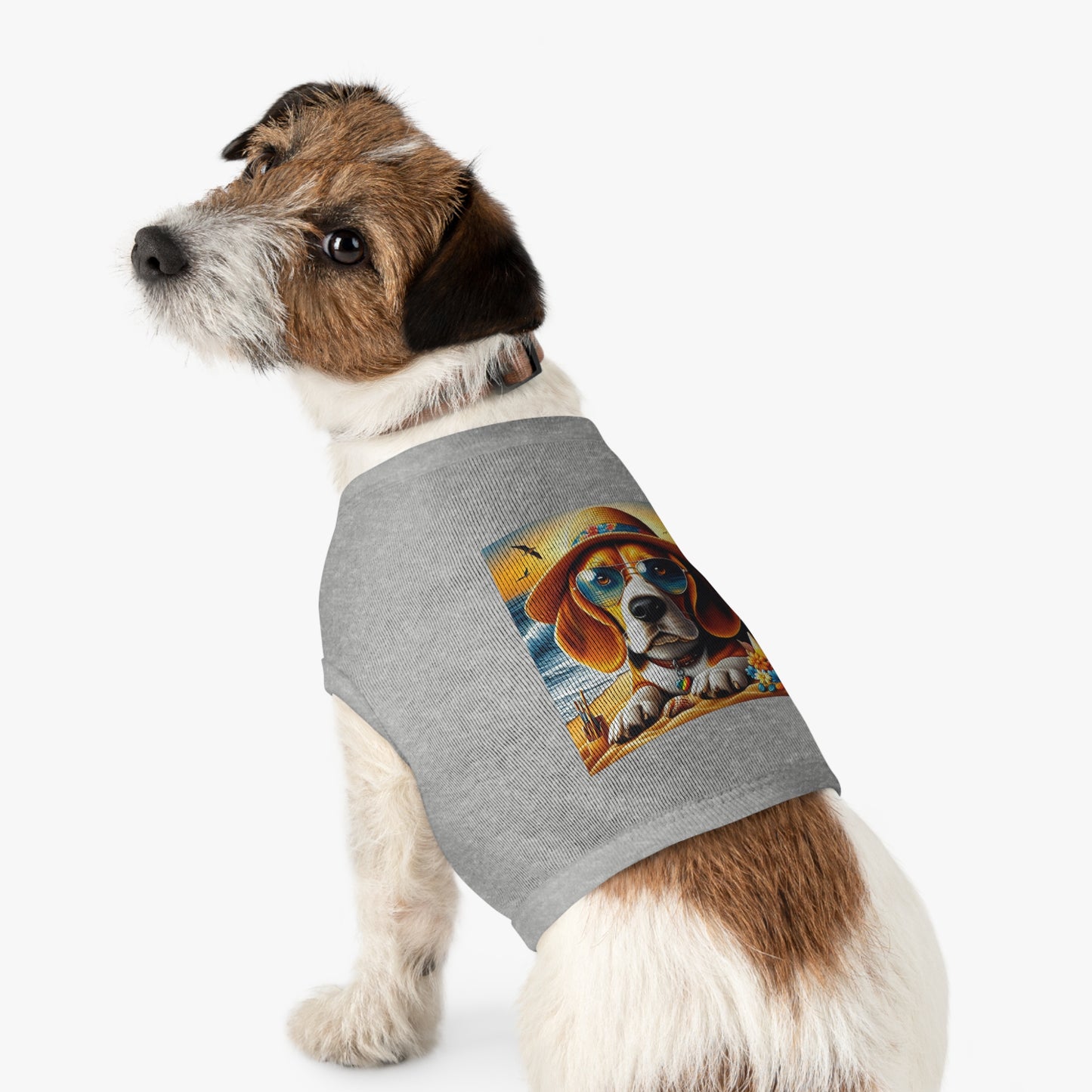 Pet Tank Top Beagle At Beach In Hat Pets Printify   