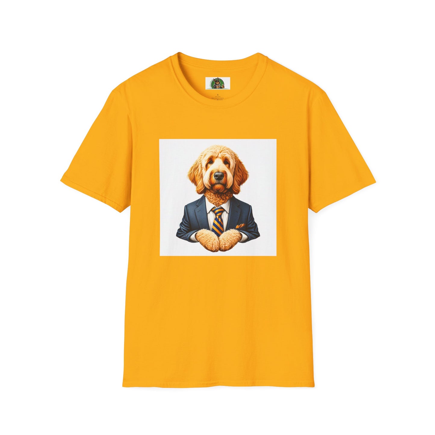 Golden Doodle sitting businessman T-Shirt Printify S Gold