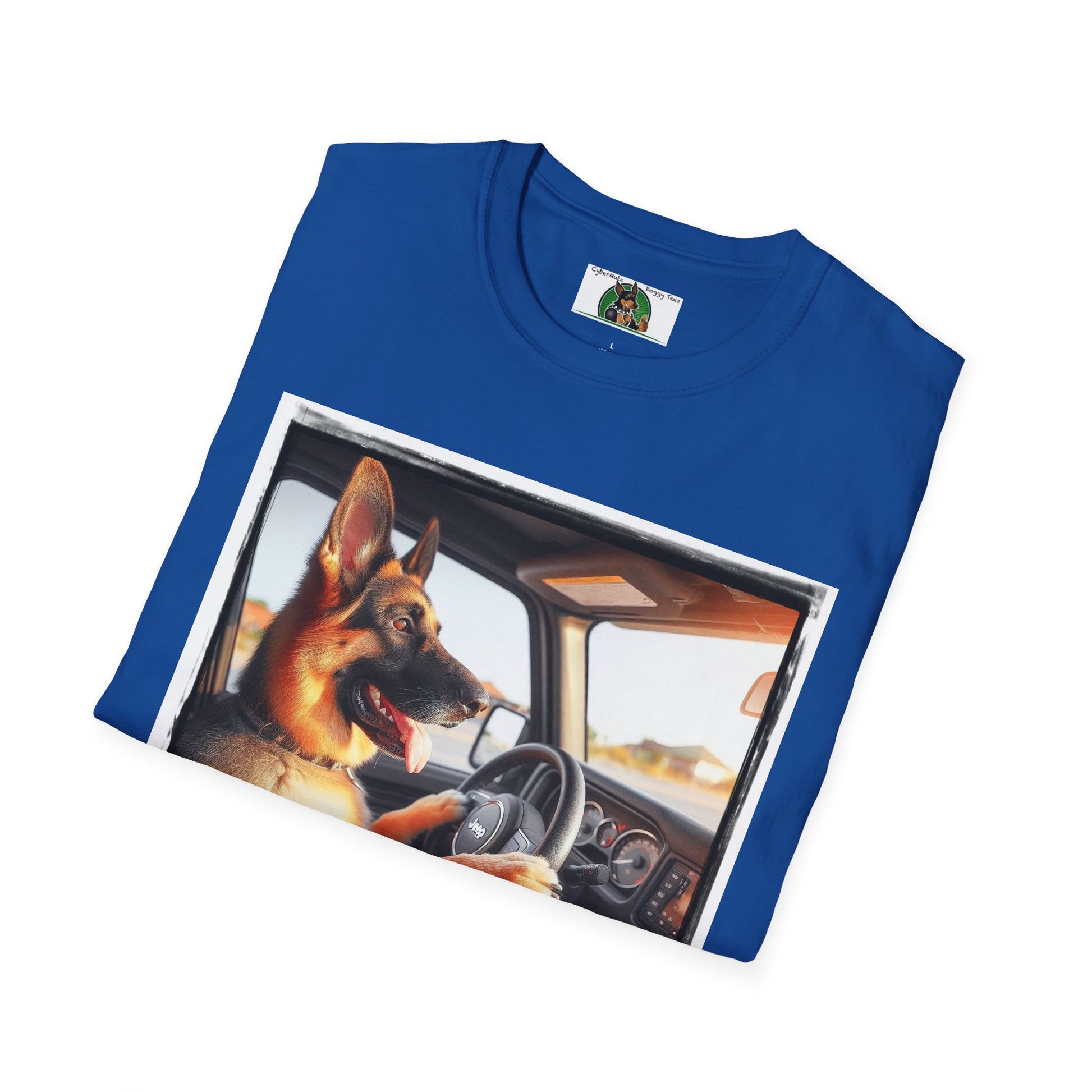 German Shepherd Dog Off-Roader Unisex Softstyle T-Shirt T-Shirt Printify