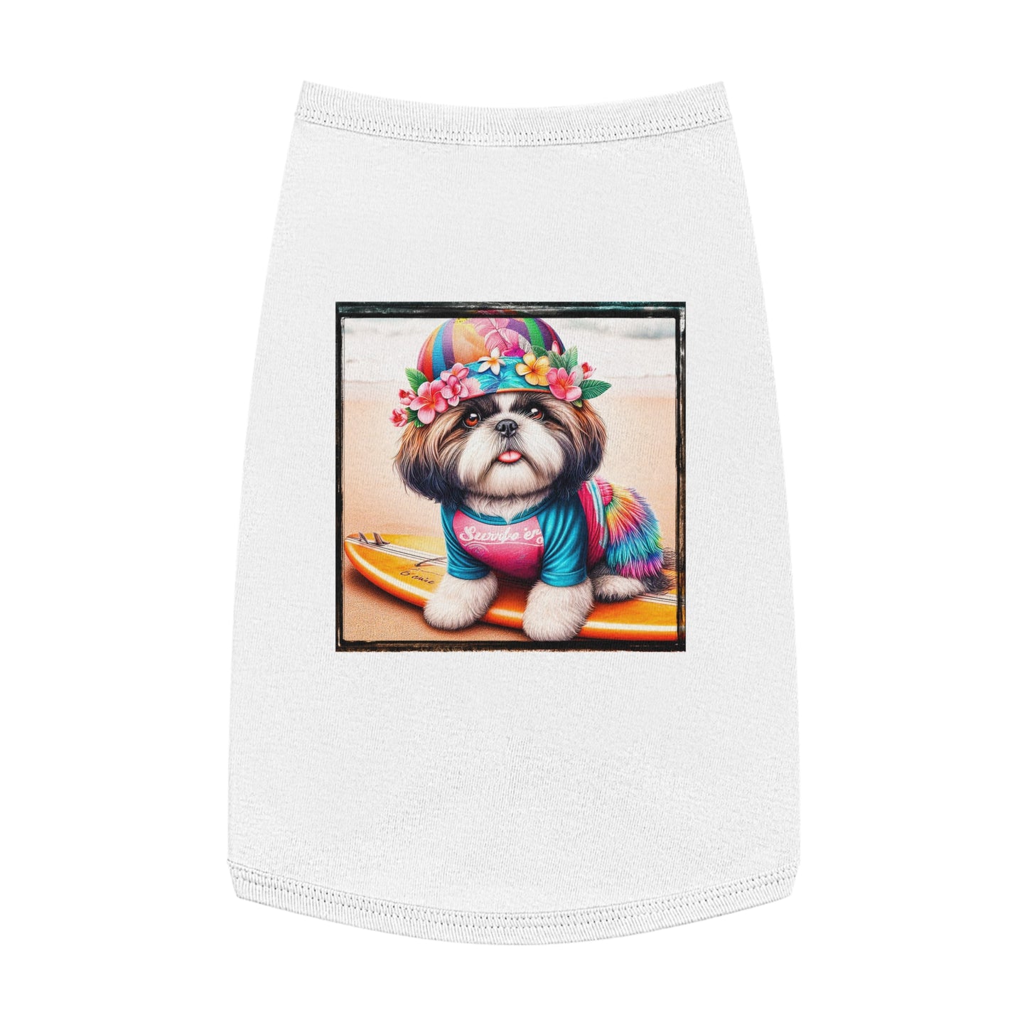 Pet Tank Top Shih Tzu surfer puppy Pets Printify L White