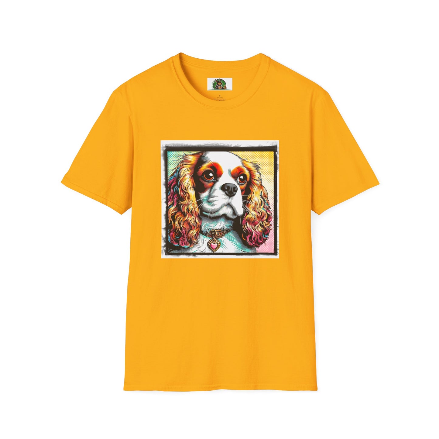 Cavalier King Charles Spaniel Dog Wearing Heart Collar TShirt T-Shirt Printify S Gold