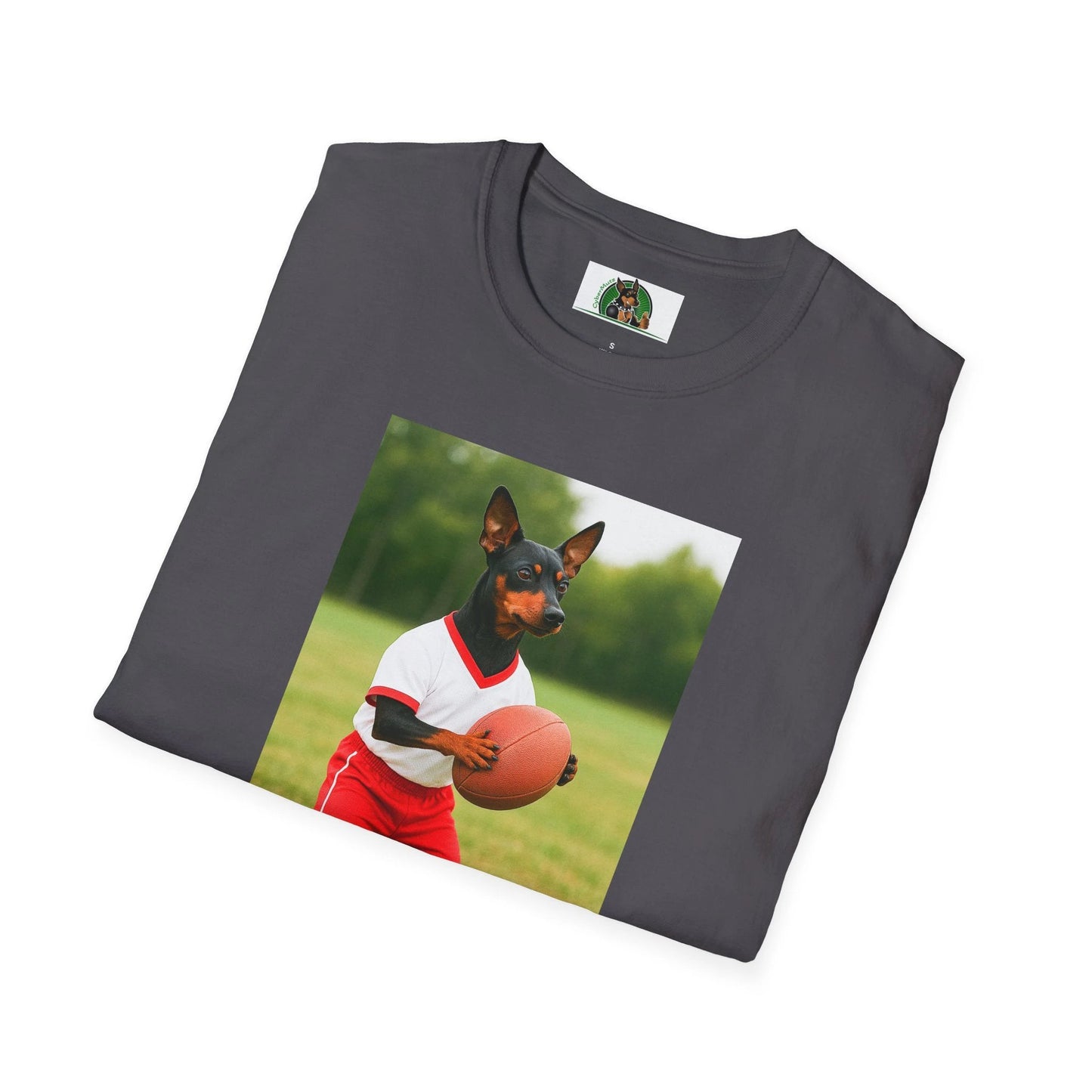 Miniature Pinscher Football T-Shirt — "Min Pin Football" Dog Lover Sports Tee T-Shirt Printify