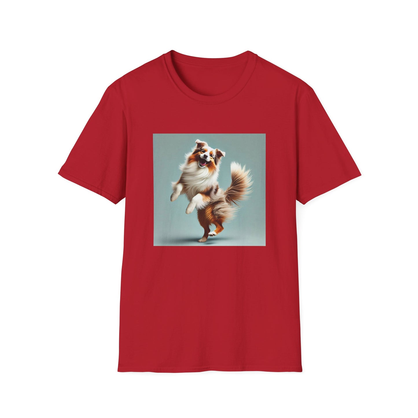 Dog Lover T-Shirt - Dancing Dog Australian Shepherd T-Shirt Printify S Cherry Red