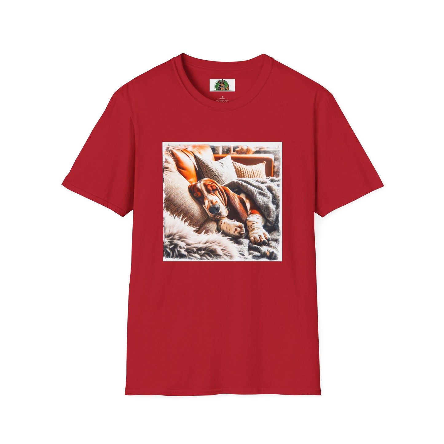 Basset Hound Sleeping On Couch Pic T-Shirt Printify S Cherry Red