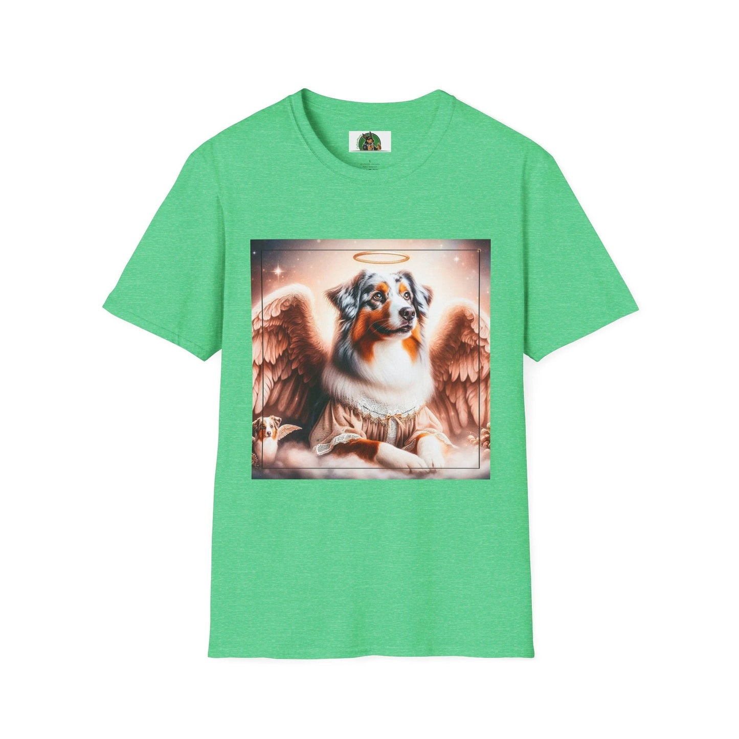 Australian Shepherd Mother And Puppy Angels T Shirt Celebrating The Bond Between Mom And Litter T-Shirt Printify S Heather Irish Green
