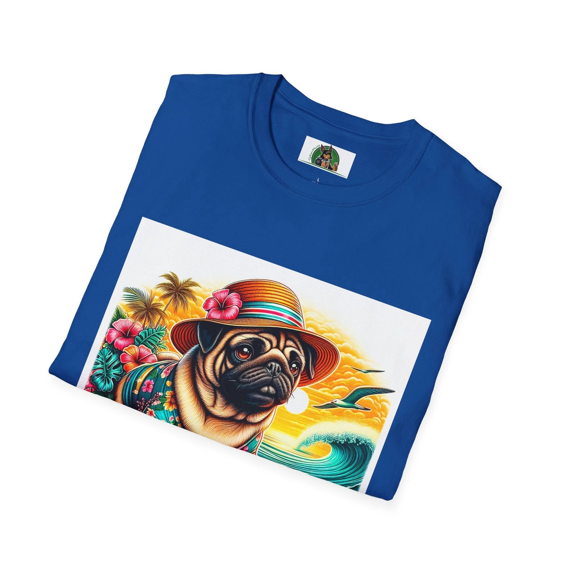 Surfer Pug T-Shirt T-Shirt Printify