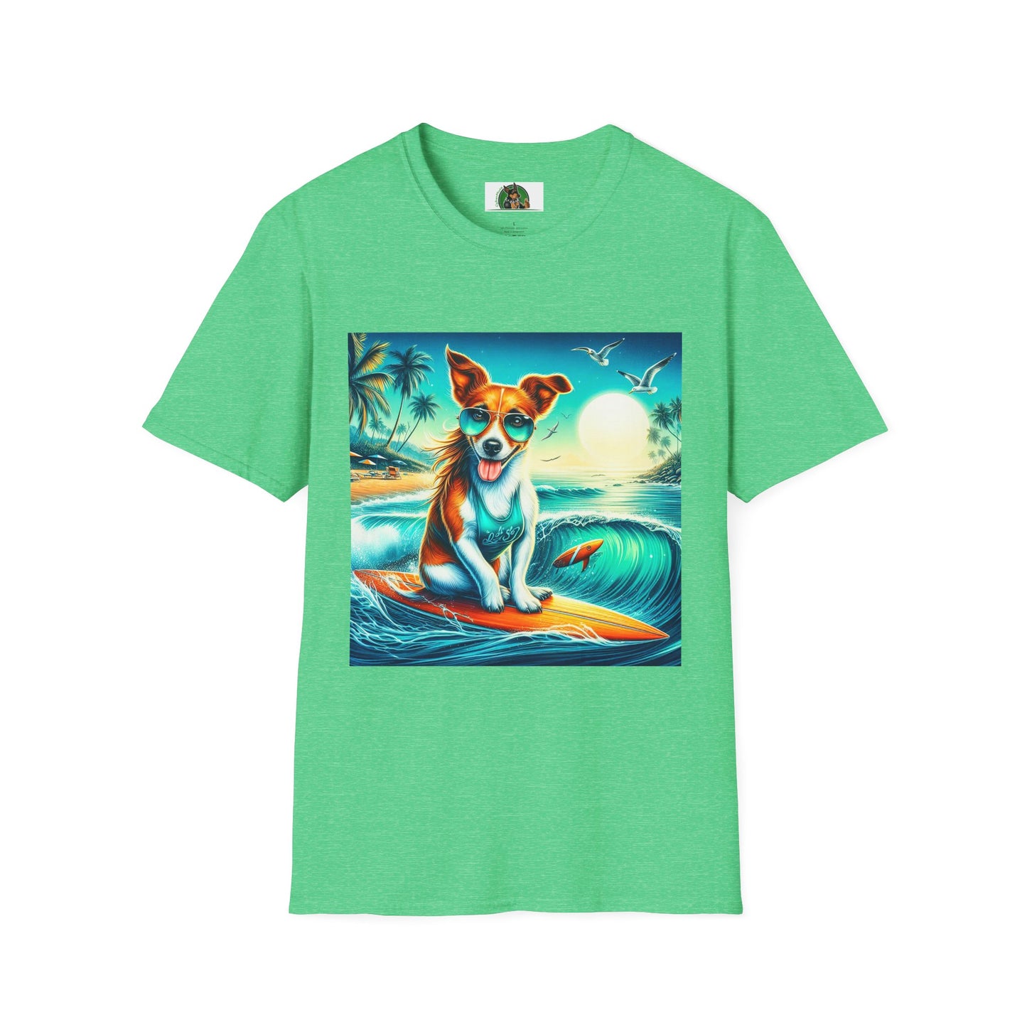 Jack Russell Surfer W/Shades T-Shirt Printify S Heather Irish Green