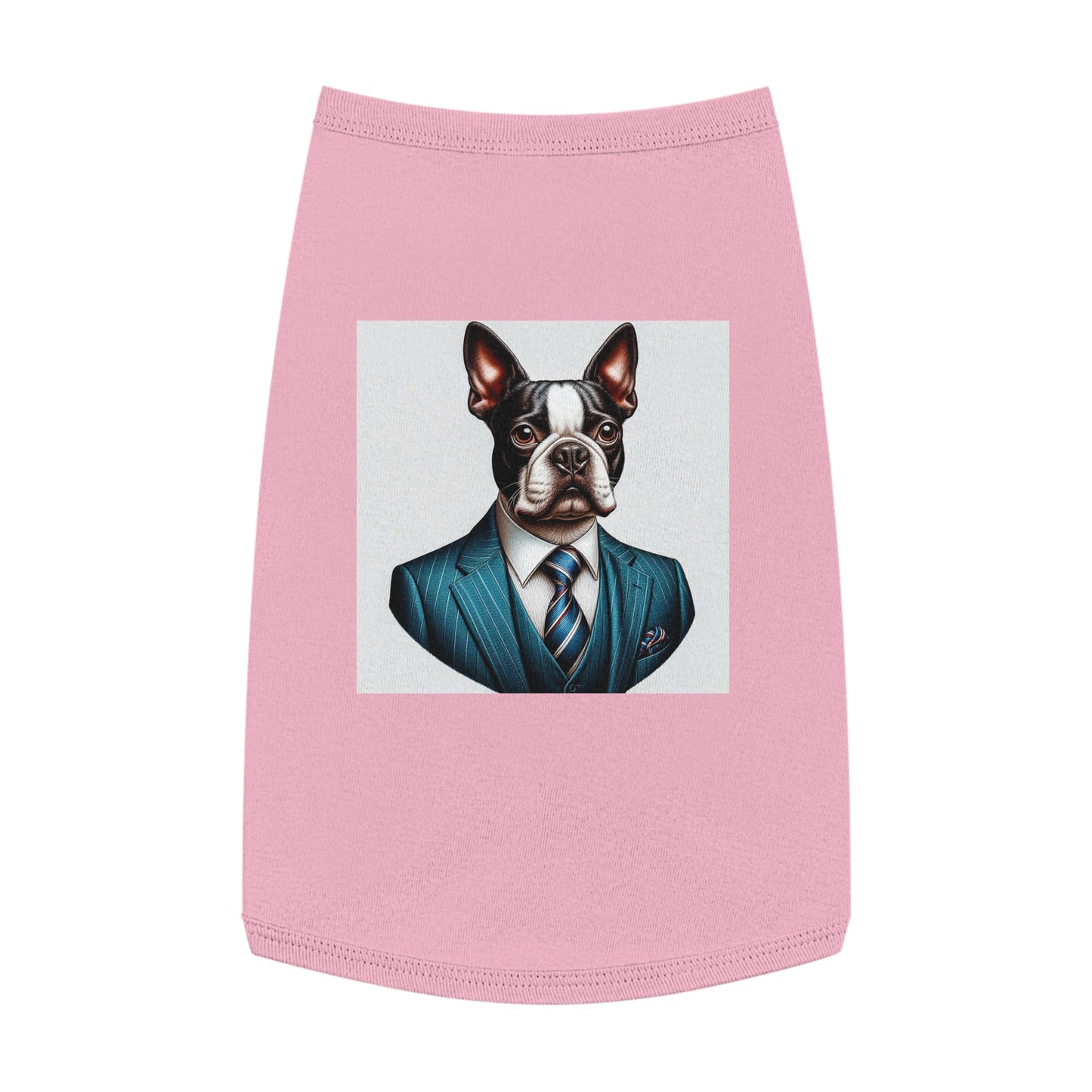 Pet Tank Top Boston Terrier Wearing Blue Suit and Tie Pets Printify L Pink 