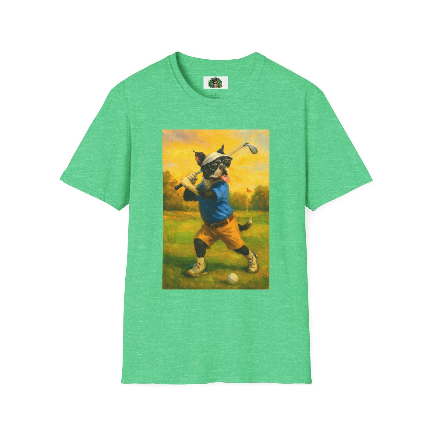 Sports Boston Terrier Golf T-Shirt T-Shirt Printify Heather Irish Green S