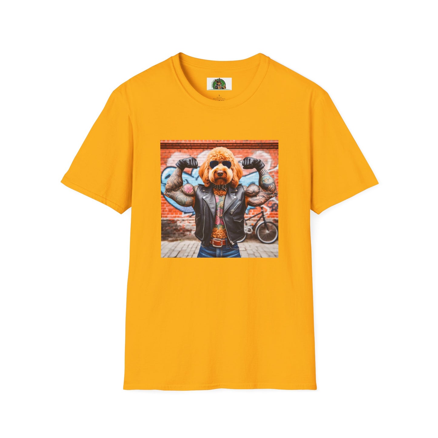 Golden Doodle muscles man t shirt T-Shirt Printify S Gold