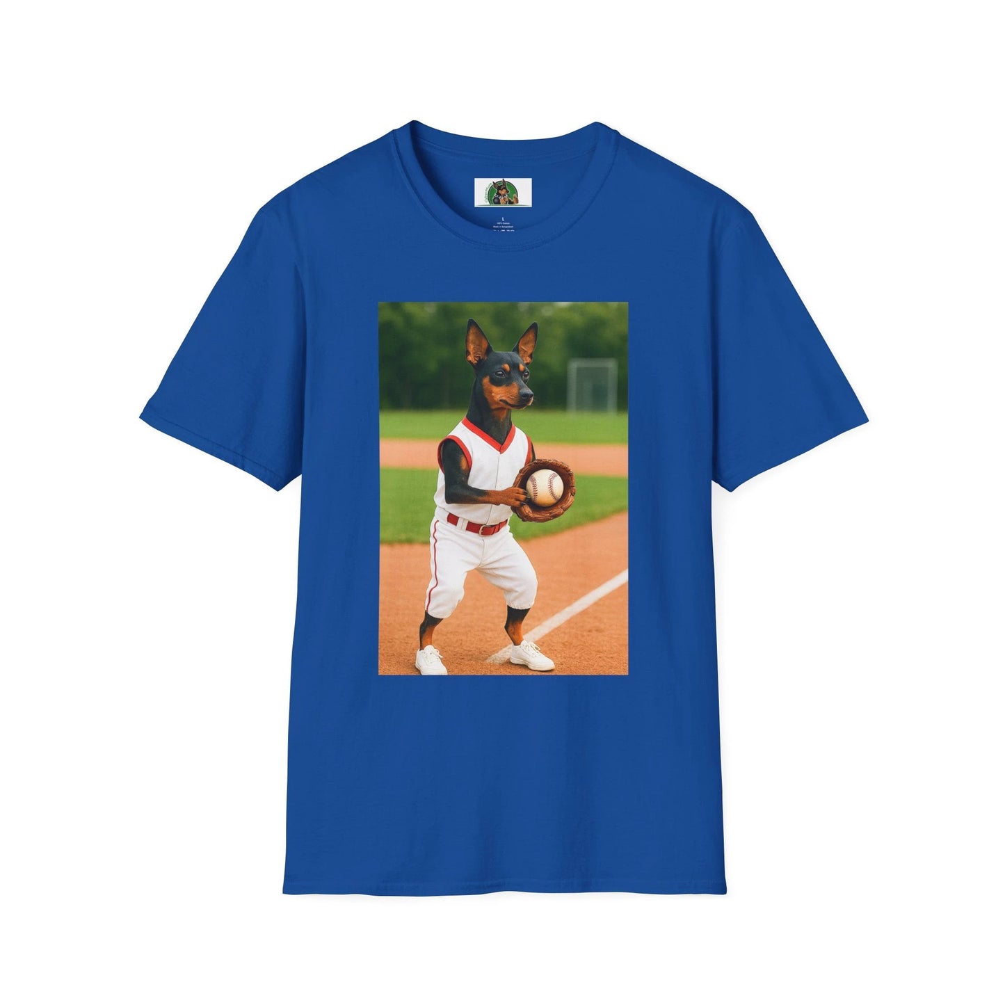 Min Pin Baseball Tee — Miniature Pinscher Dog Lover Sports T-Shirt T-Shirt Printify Royal S