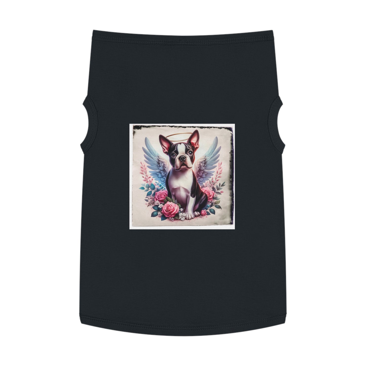 Pet Tank Top Boston Terrier Angel With Roses Pets Printify XL Black 