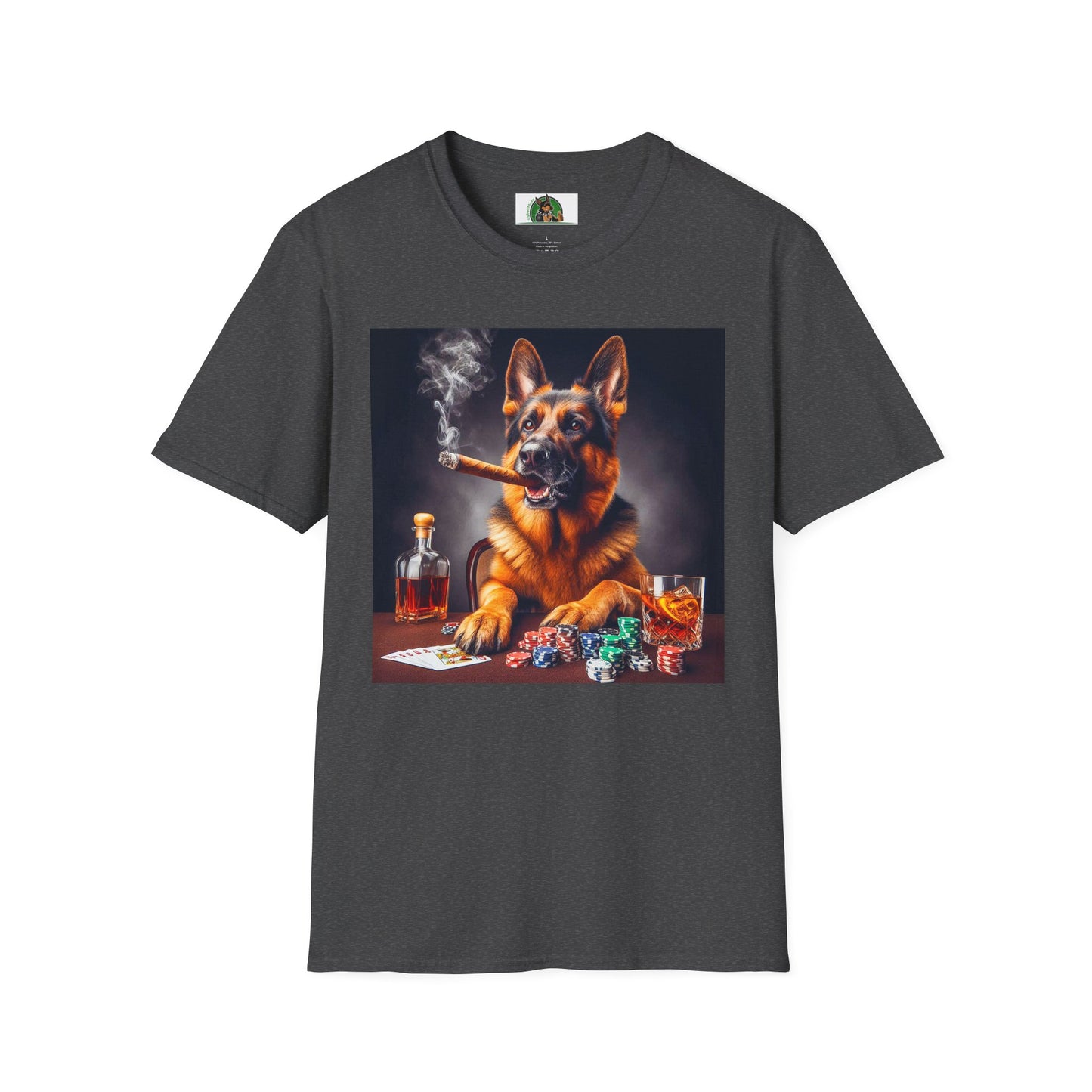 German Shepherd smoking shirt T-Shirt Printify S Dark Heather