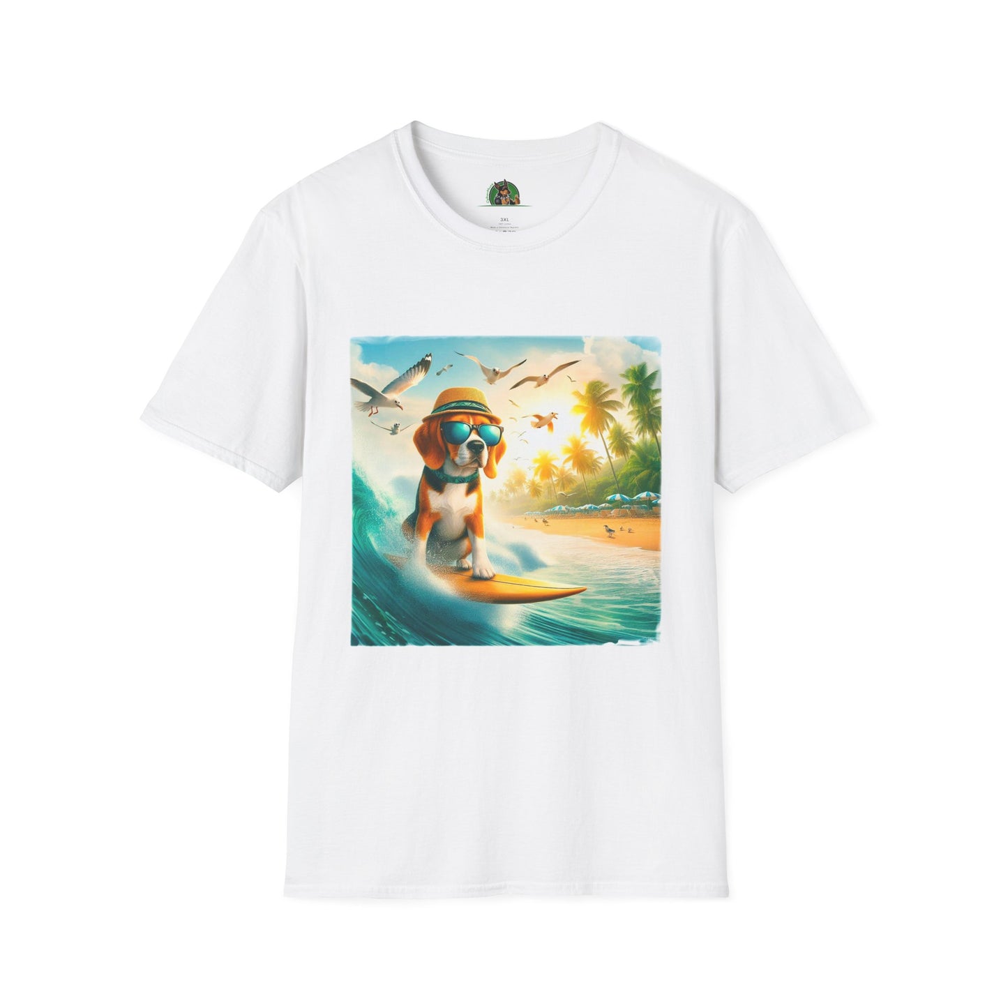 Beagle Surfing Wearing Hat And Shades T-Shirt Printify XS White 