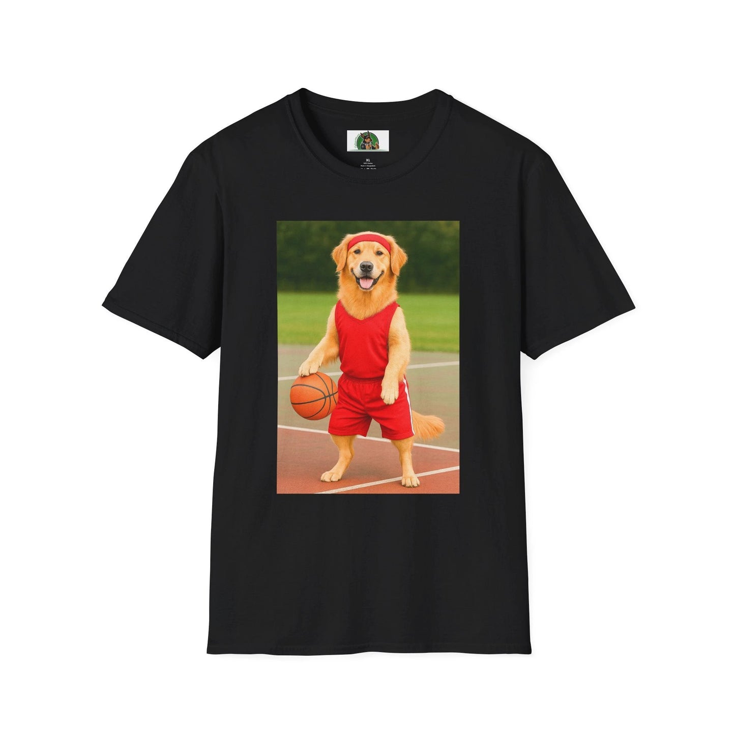Golden Retriever Playing Basketball T-Shirt — Sports Dog Tee T-Shirt Printify Black S