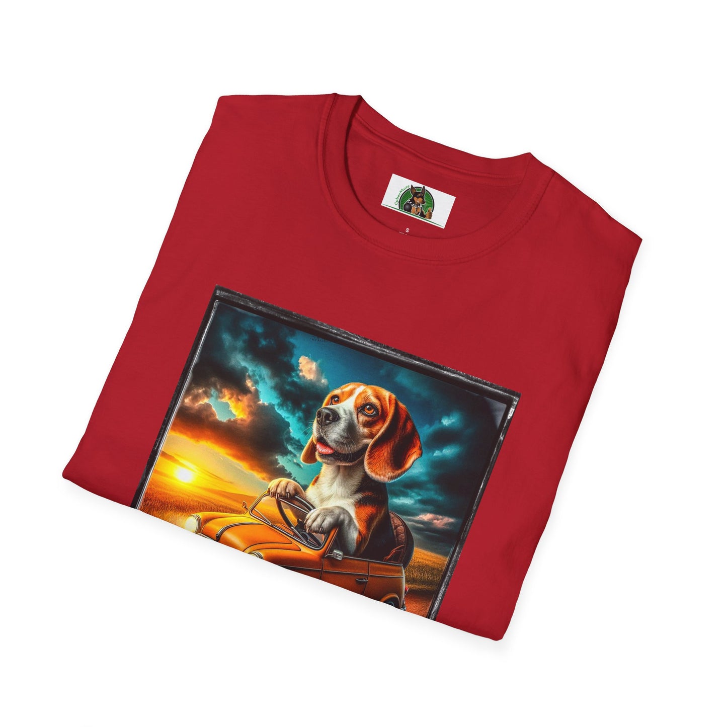 Wacky Beagle Driving Tiny Car In Sunset T-Shirt Printify   