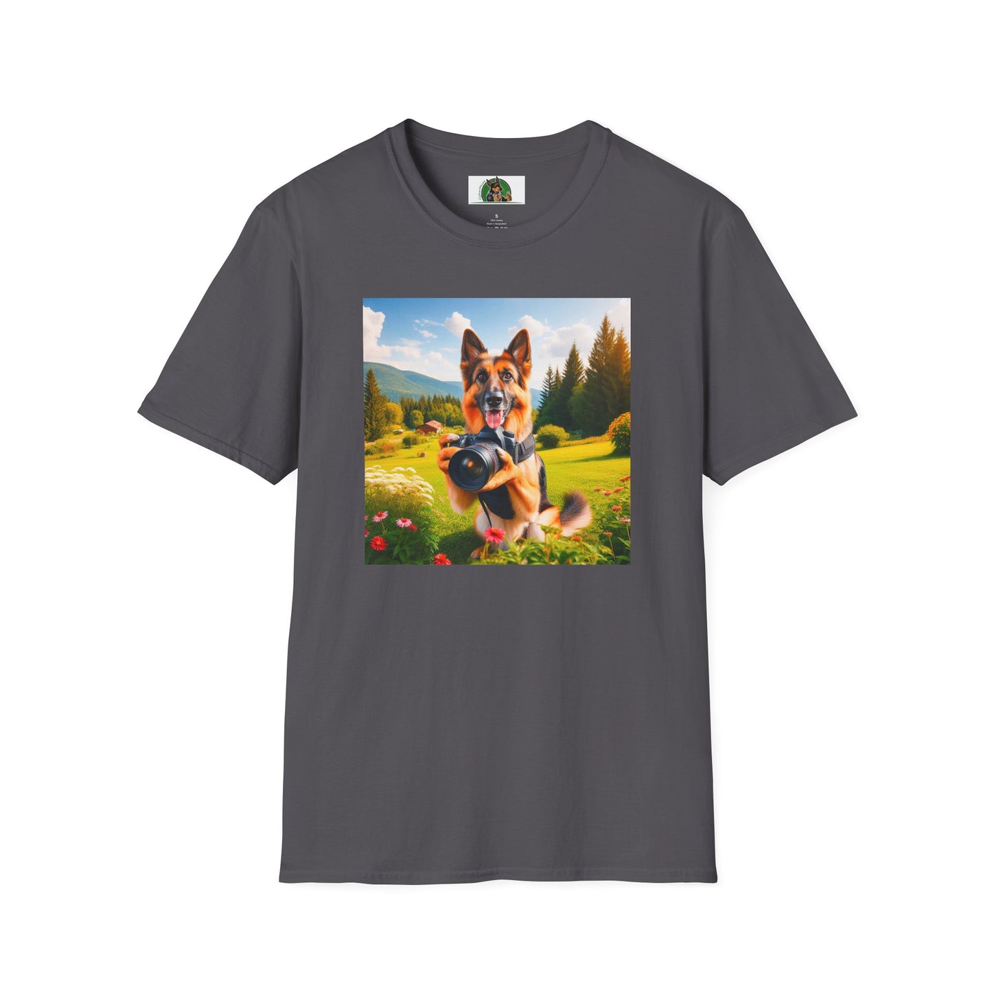 German Shepherd taking photos shirt T-Shirt Printify Charcoal S