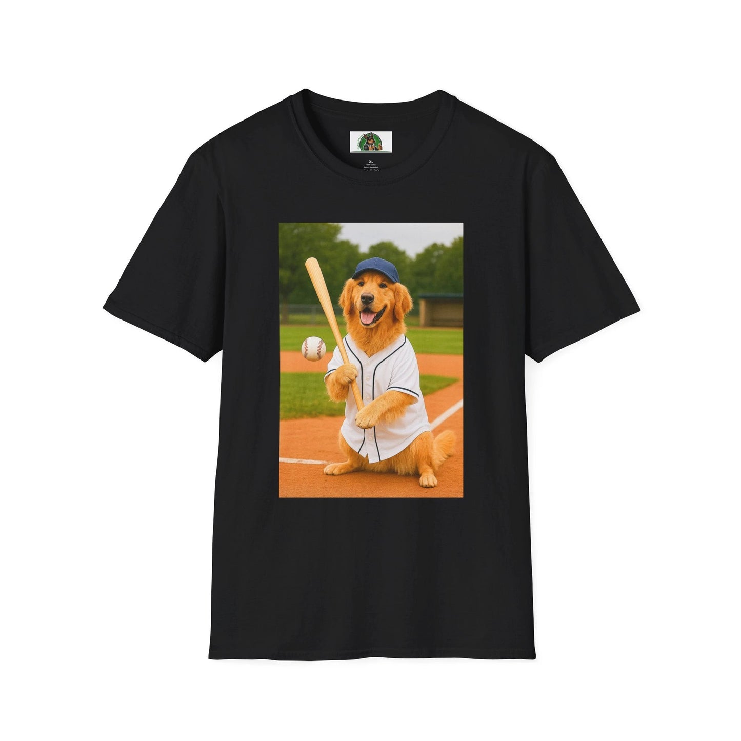 Golden Retriever Baseball T-Shirt — Sports Dog Playing Baseball Shirt T-Shirt Printify Black S
